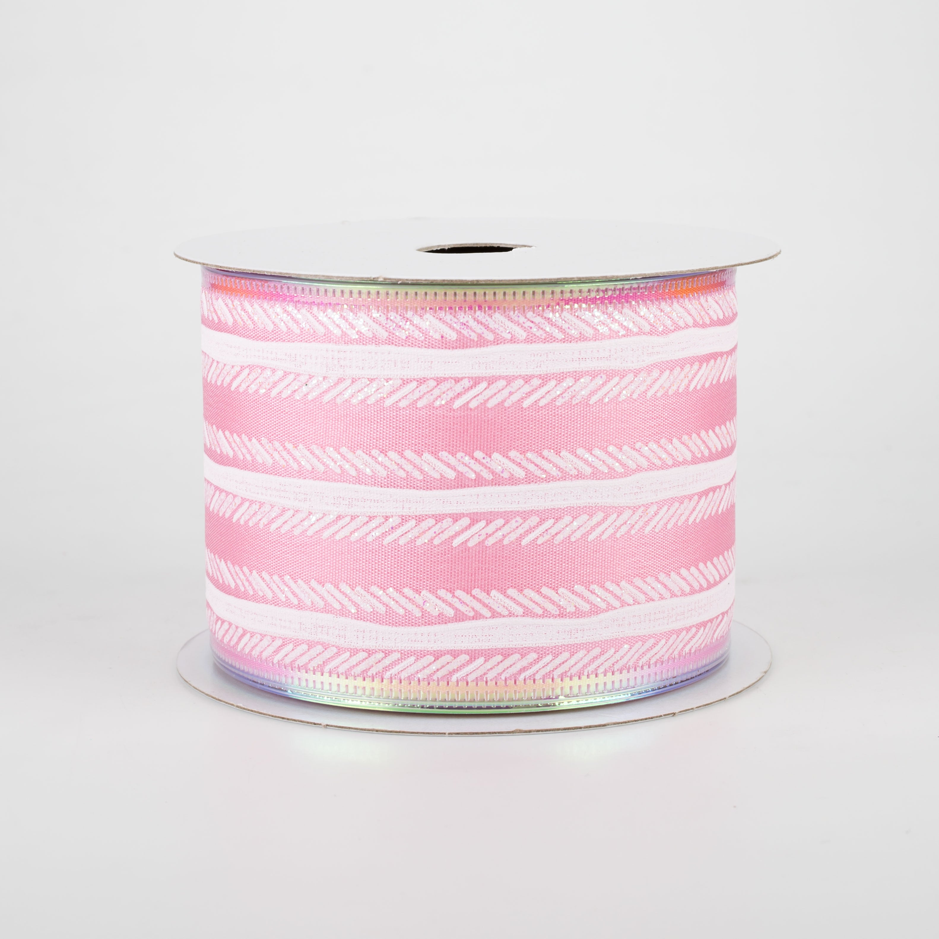 2.5" Iridescent Feather Stripes Ribbon: Pink (10 Yards)
