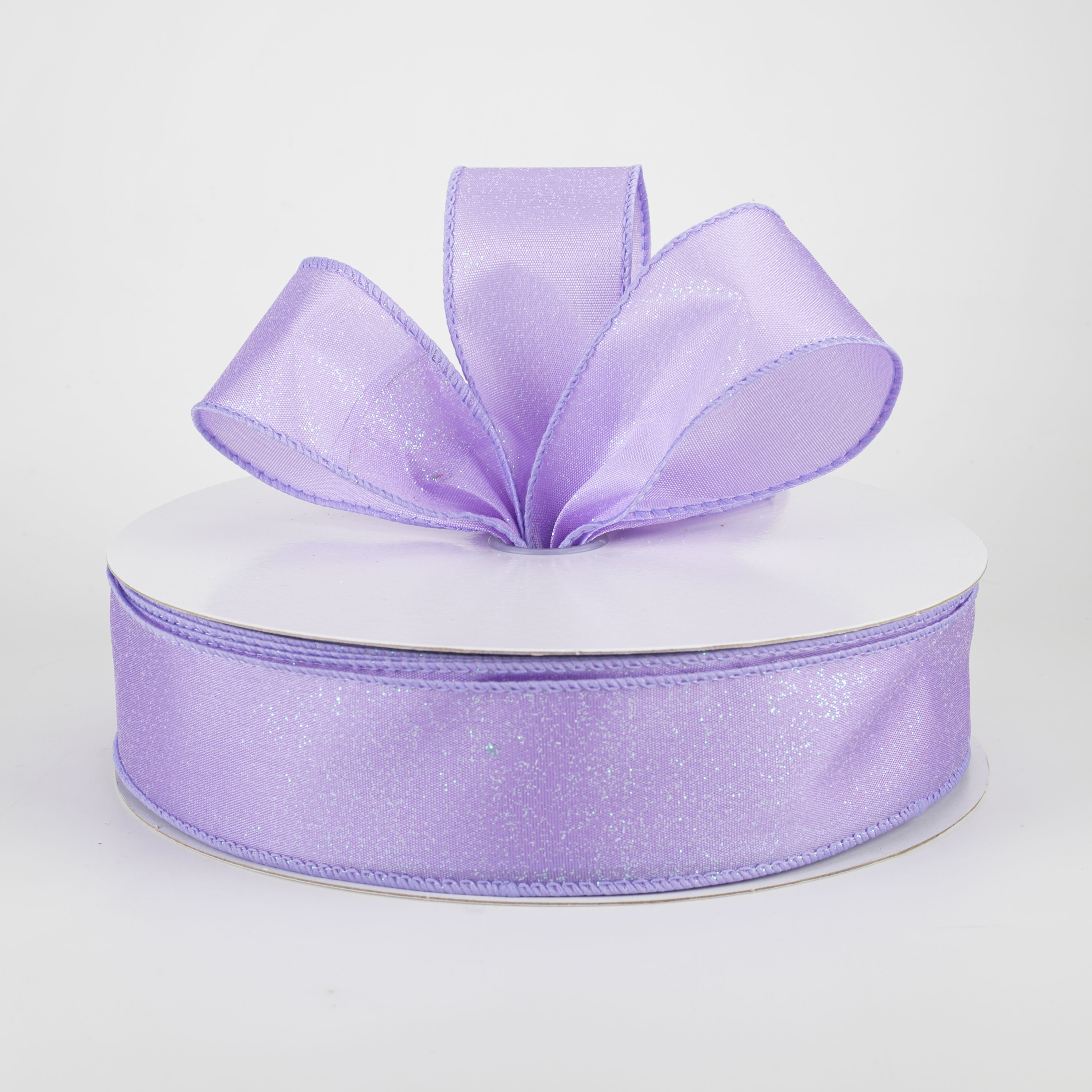 1.5" Iridescent Glitter Misted Satin Ribbon: Lavender (50 Yards) Lifestyle Photo
