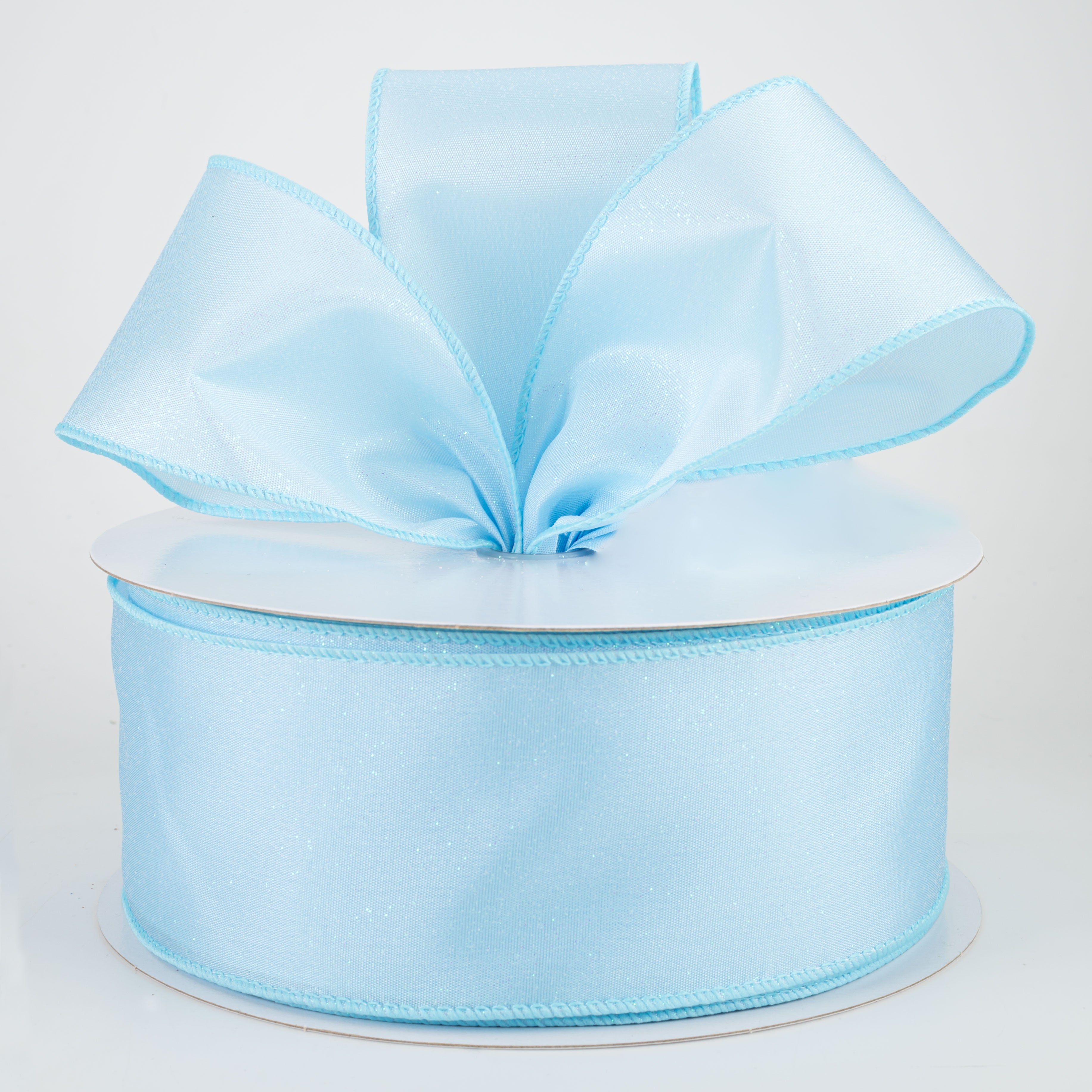 2.5" Iridescent Glitter Misted Satin Ribbon: Light Blue (50 Yards) Lifestyle Photo