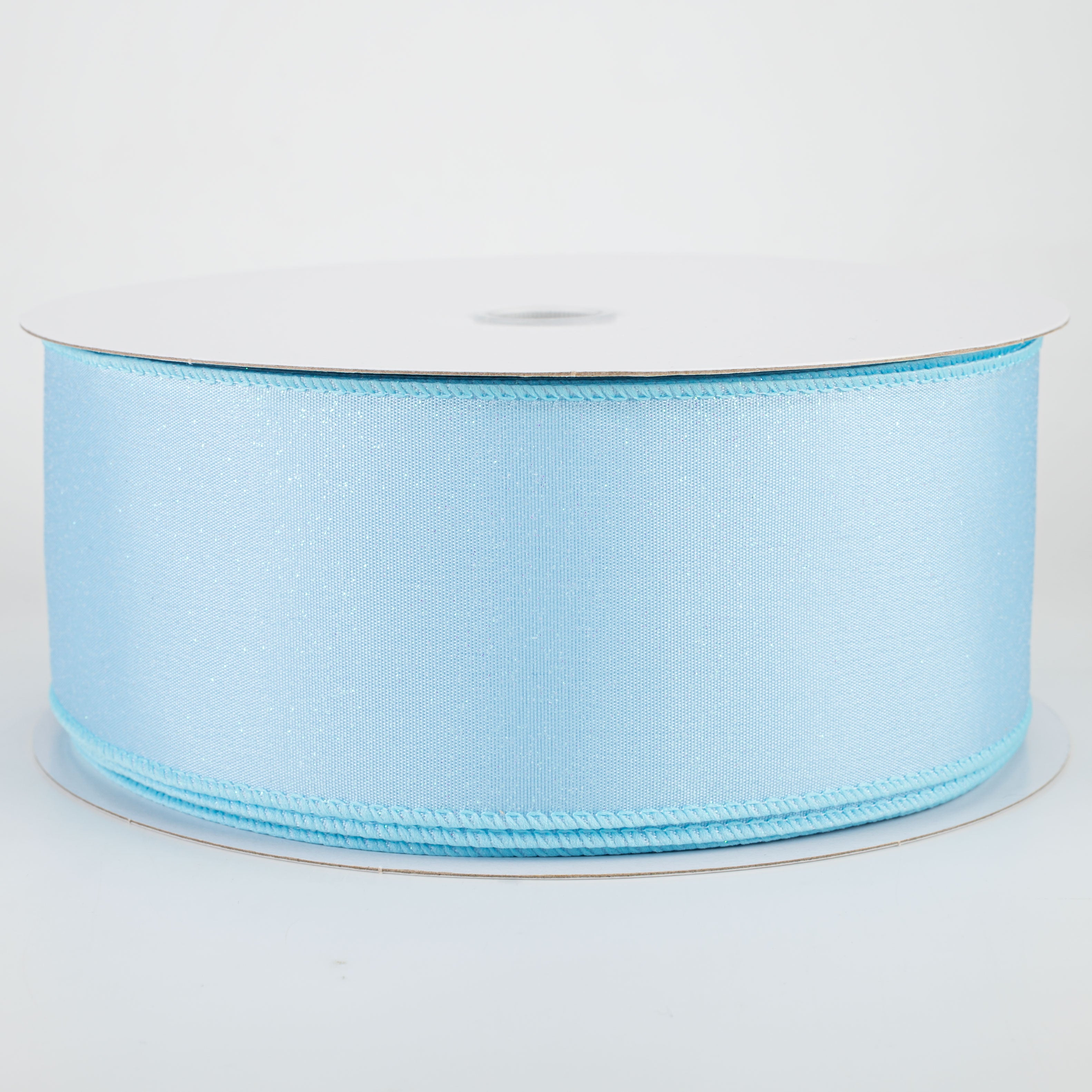2.5" Iridescent Glitter Misted Satin Ribbon: Light Blue (50 Yards)