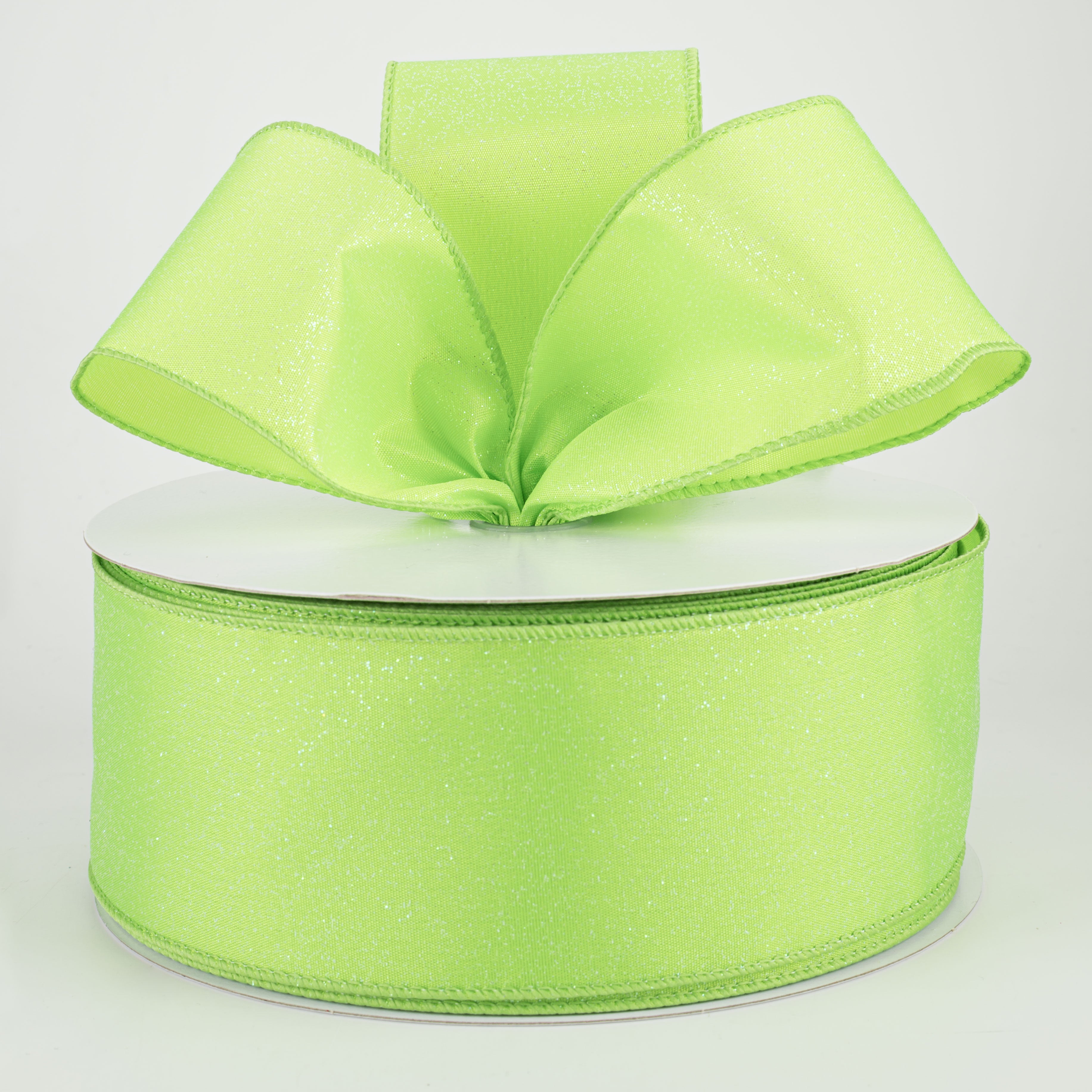 2.5" Iridescent Glitter Misted Satin Ribbon: Lime (50 Yards) Lifestyle Photo