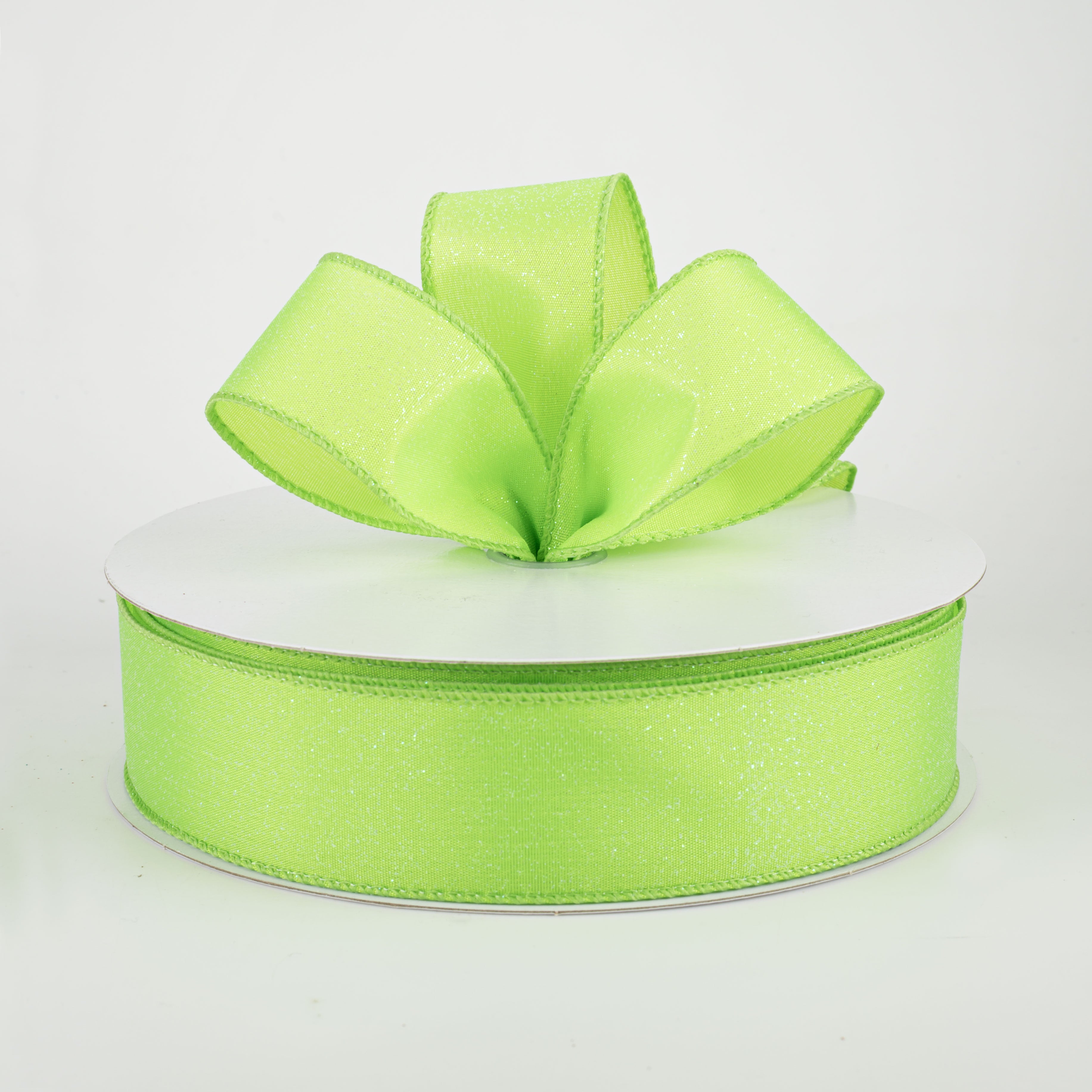 1.5" Iridescent Glitter Misted Satin Ribbon: Lime (50 Yards) Lifestyle Photo