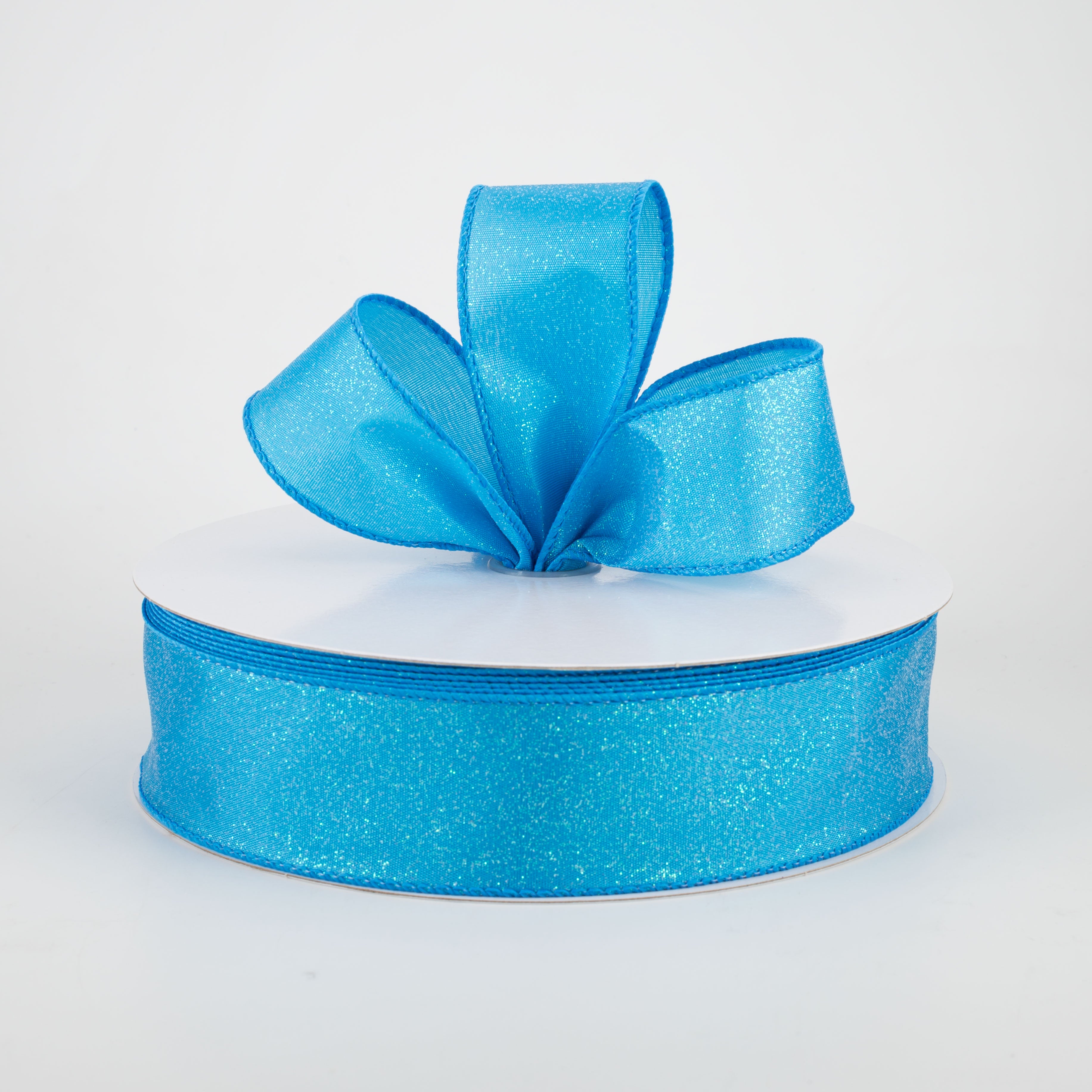 1.5" Iridescent Glitter Misted Satin Ribbon: Turquoise (50 Yards) Lifestyle Photo