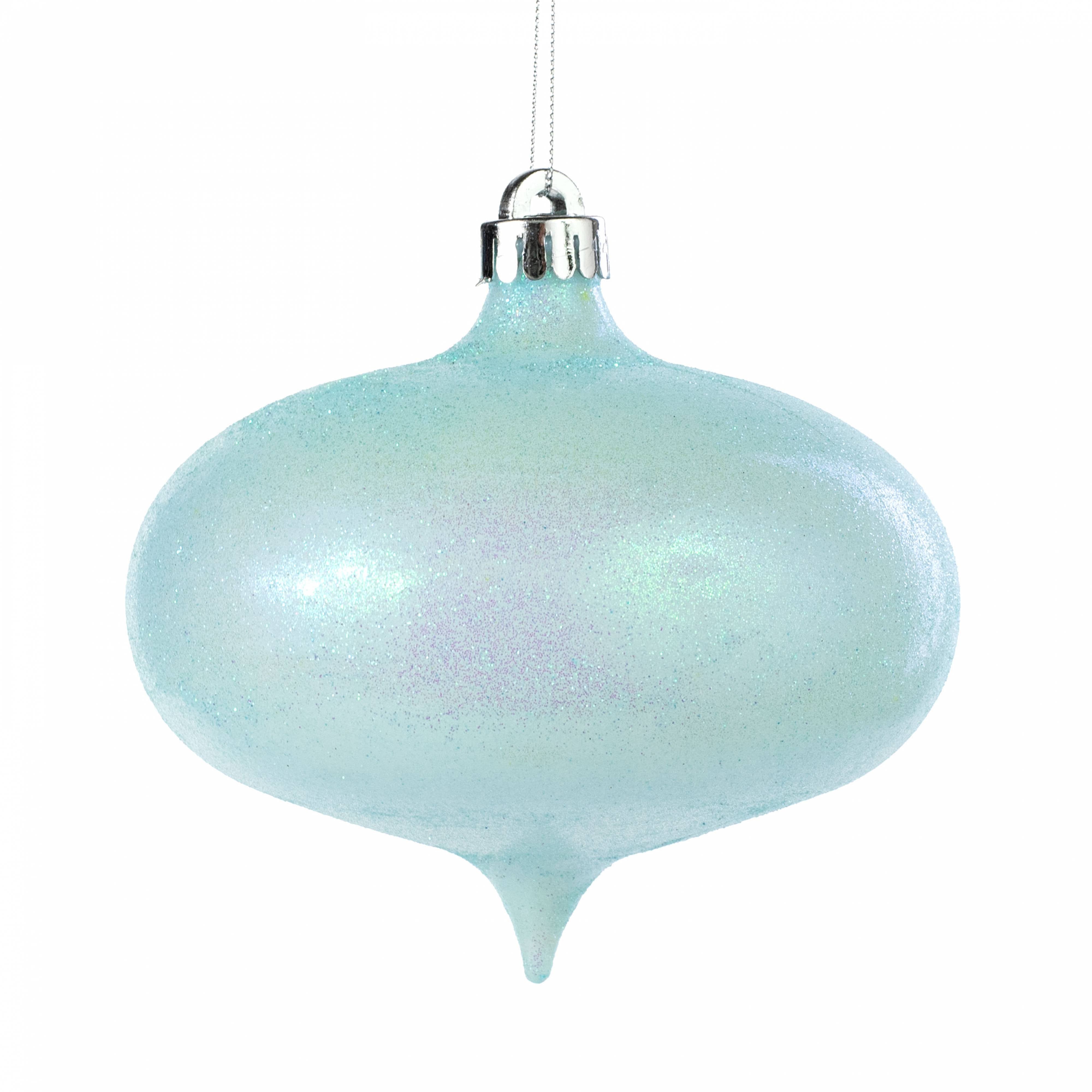 6" Iridescent Glitter Onion Shape Ornament: Pale Blue Item Number: 85949BL