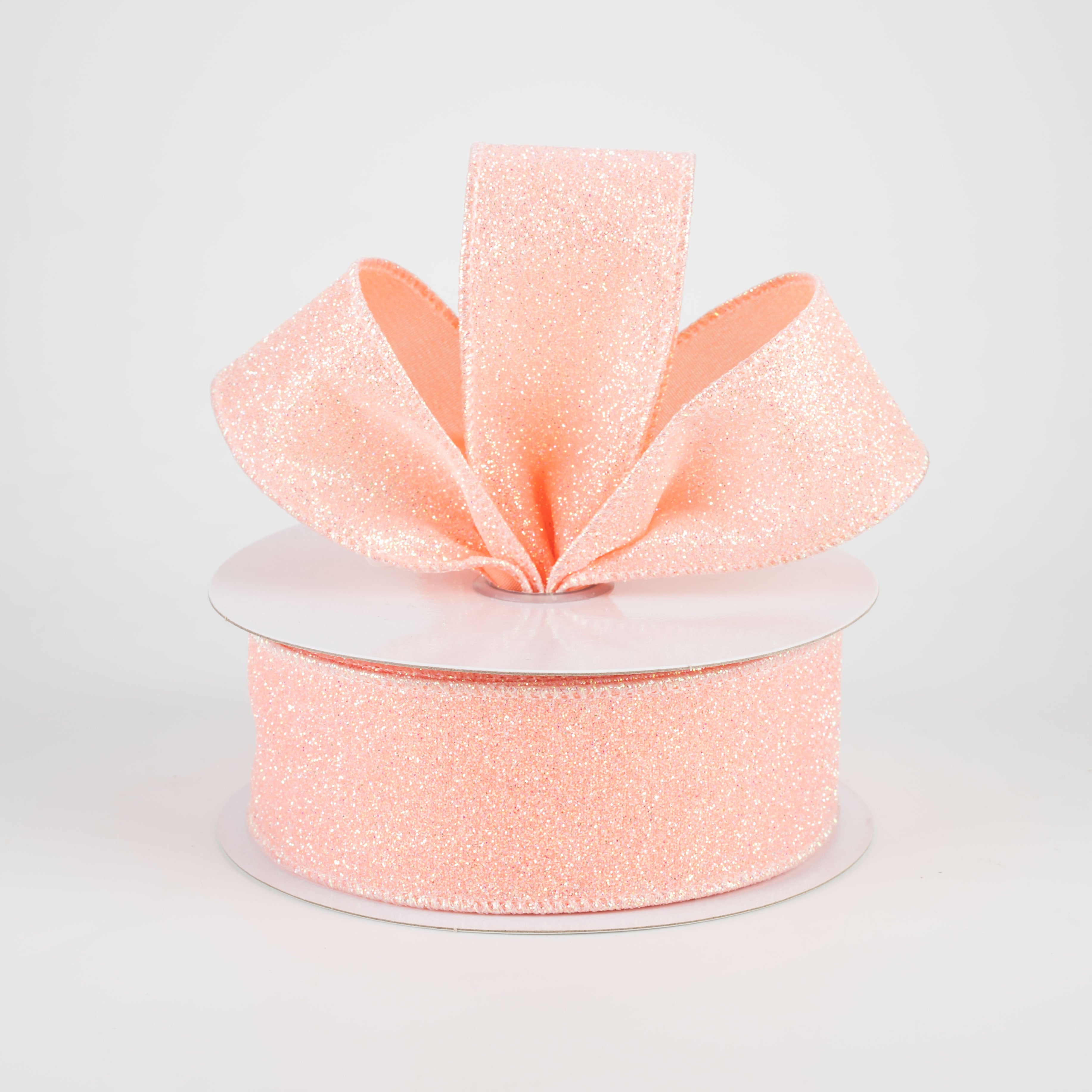 1.5" Iridescent Glitter Satin Ribbon: Coral (10 Yards) Lifestyle Photo