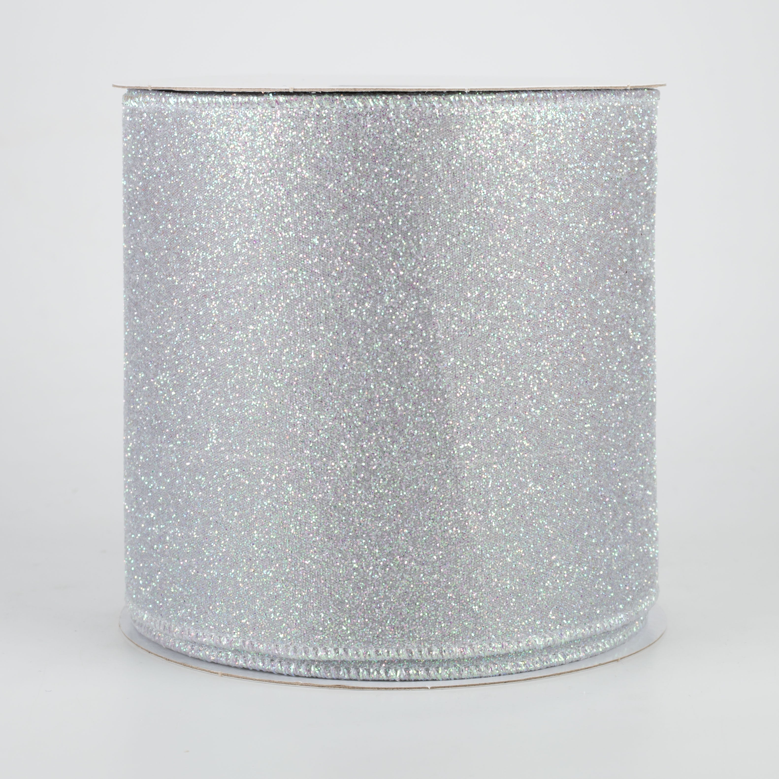 4" Iridescent Glitter Satin Ribbon: Grey (10 Yards)