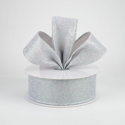 1.5" Iridescent Glitter Satin Ribbon: Grey (10 Yards) Lifestyle Photo