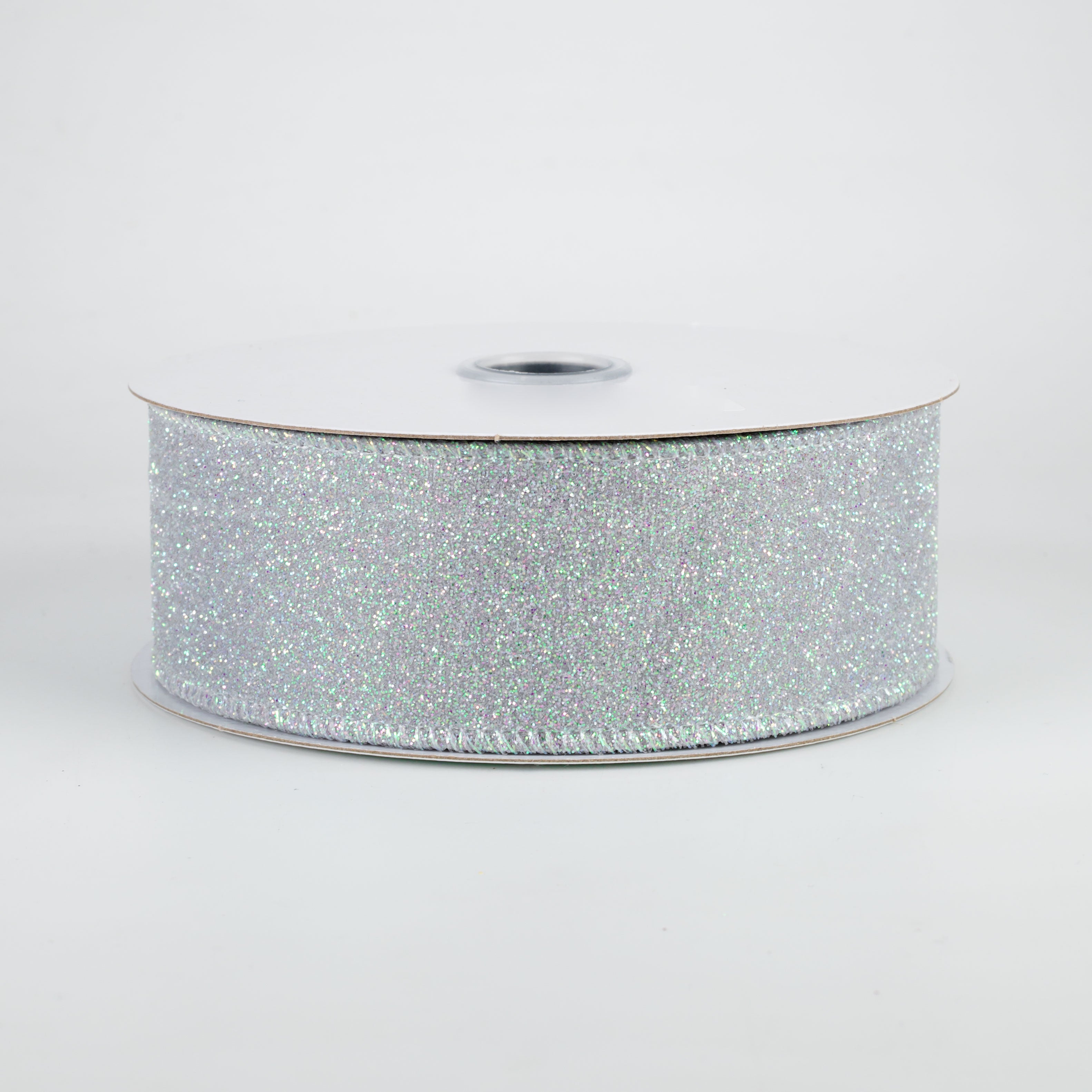 1.5" Iridescent Glitter Satin Ribbon: Grey (10 Yards)