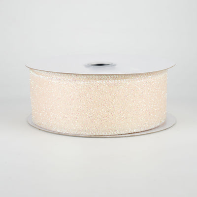 1.5" Iridescent Glitter Satin Ribbon: Ivory (10 Yards)