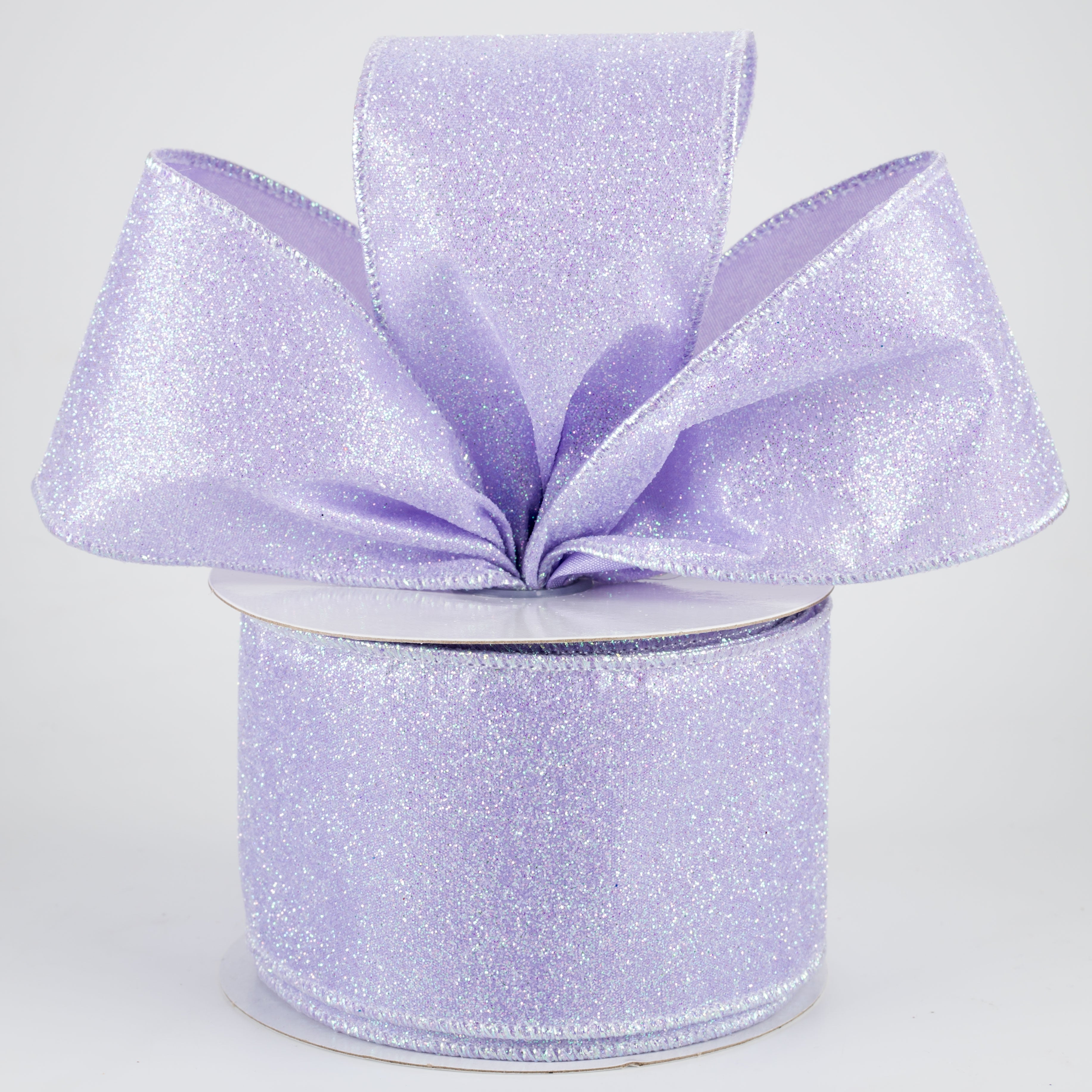 2.5" Iridescent Glitter Satin Ribbon: Lavender (10 Yards) Lifestyle Photo