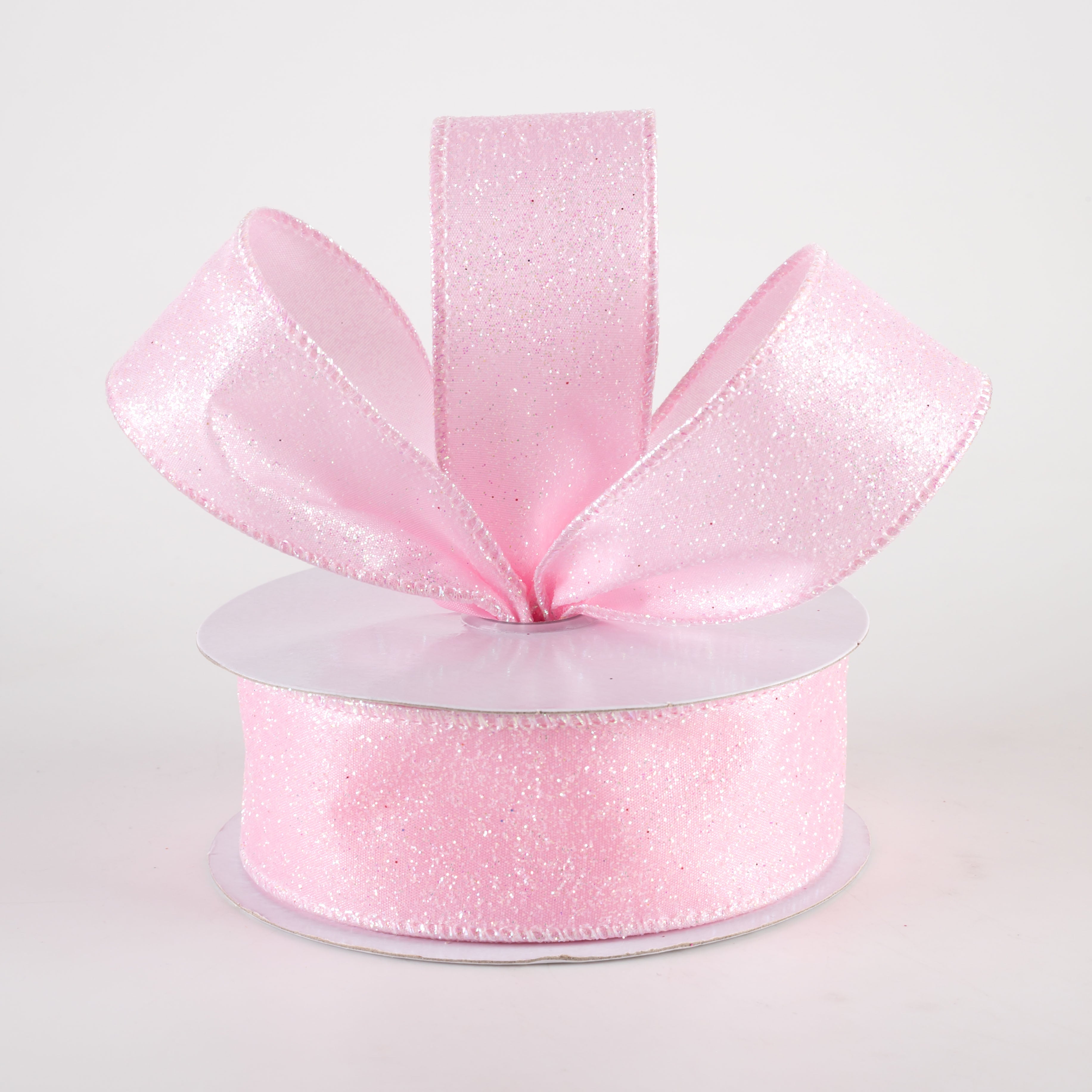 1.5" Iridescent Glitter Satin Ribbon: Light Pink (10 Yards) Lifestyle Photo