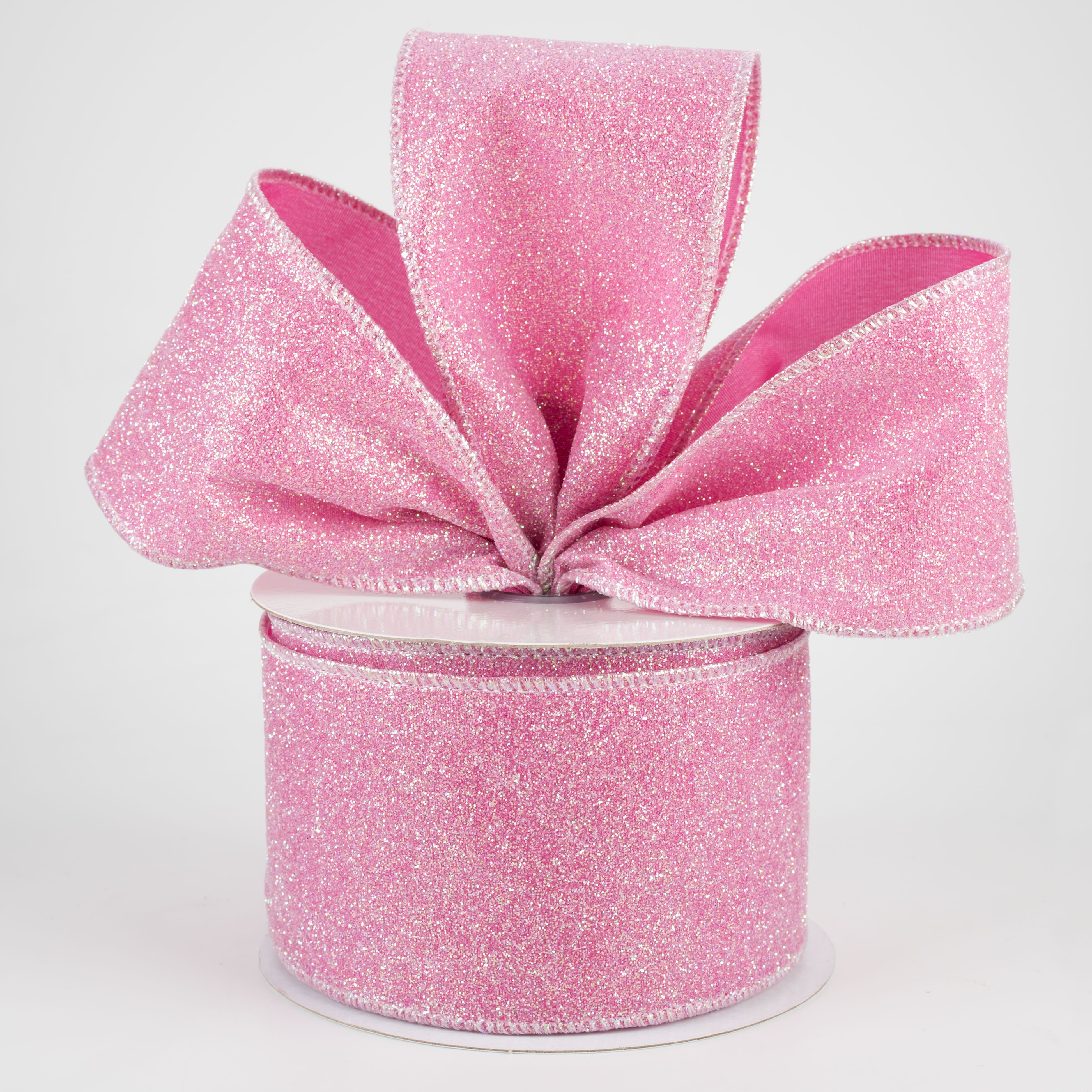 2.5" Iridescent Glitter Satin Ribbon: Pink (10 Yards) Lifestyle Photo