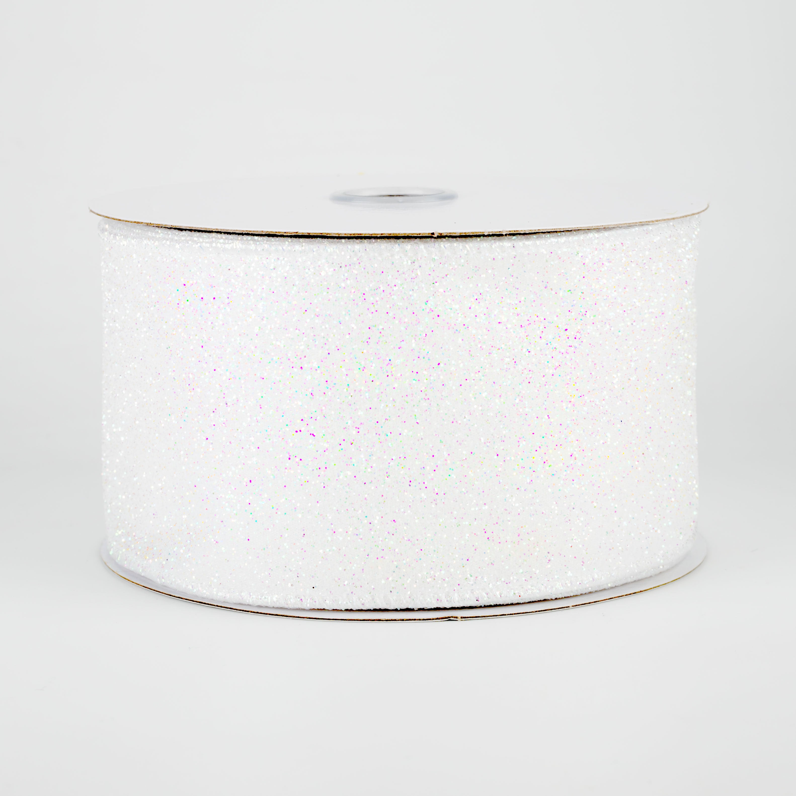 2.5" Iridescent Glitter Satin Ribbon: White (10 Yards)