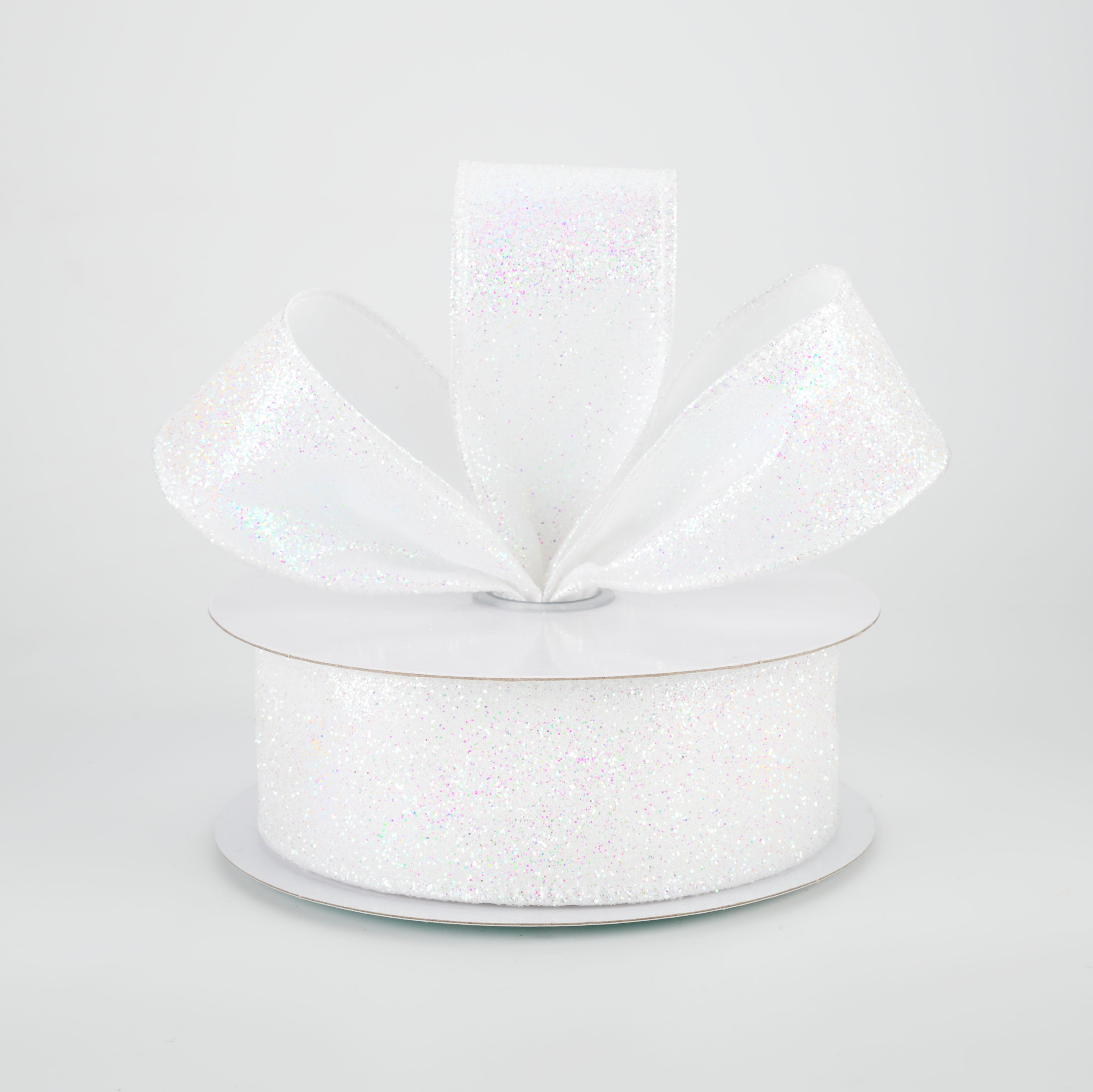 1.5" Iridescent Glitter Satin Ribbon: White (10 Yards) Lifestyle Photo