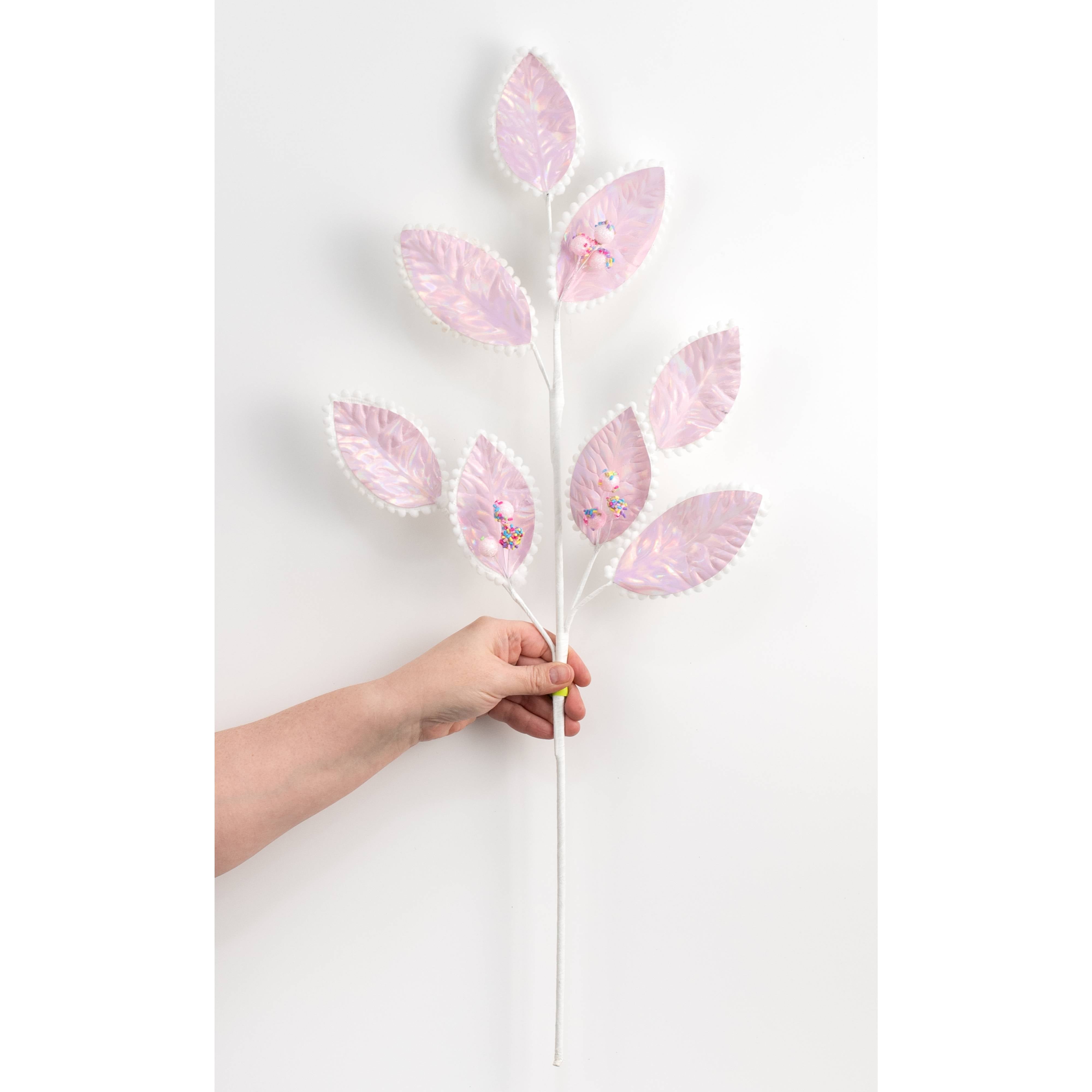 28" Iridescent Leaves & Sprinkles Spray: Pink detail photo 3