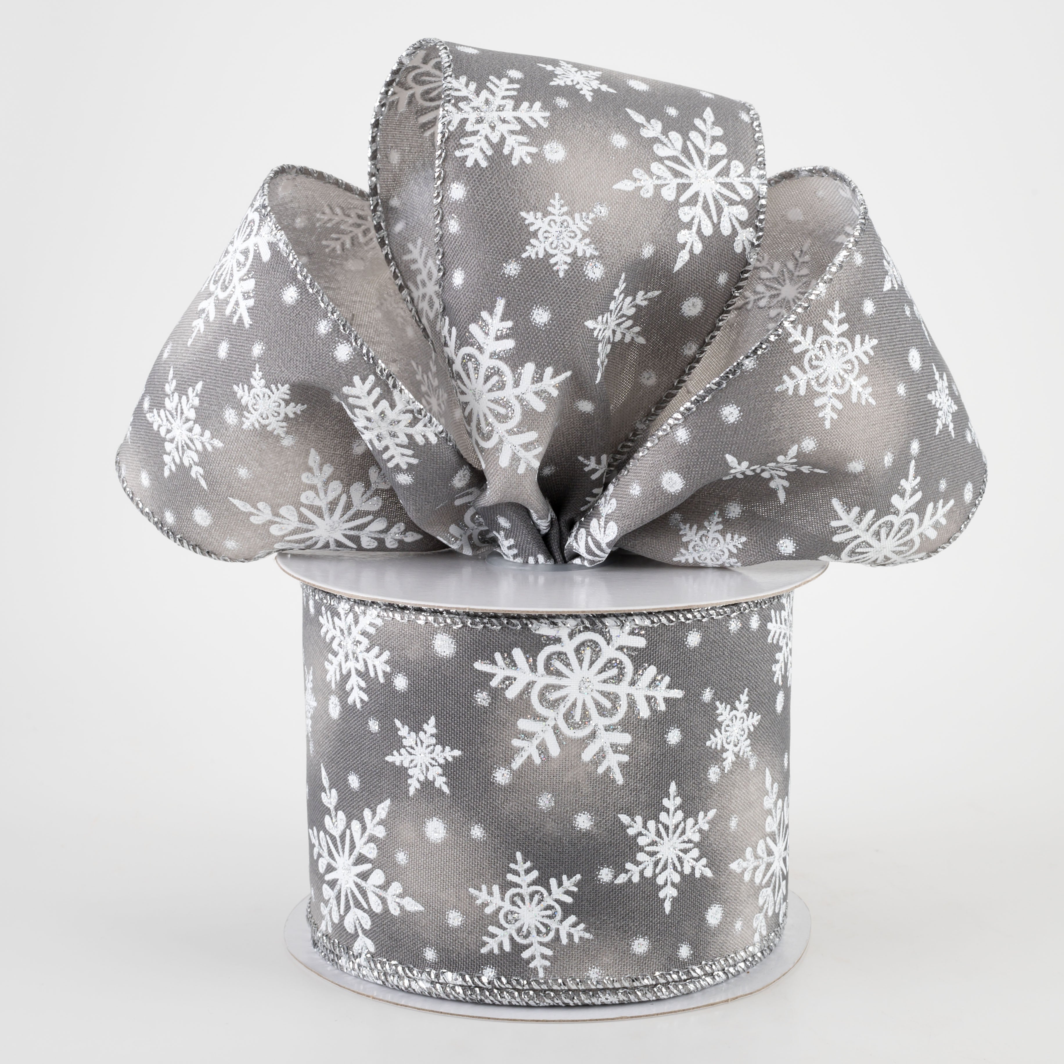 2.5" Iridescent Snowflake Ribbon: Grey (10 Yards) Lifestyle Photo