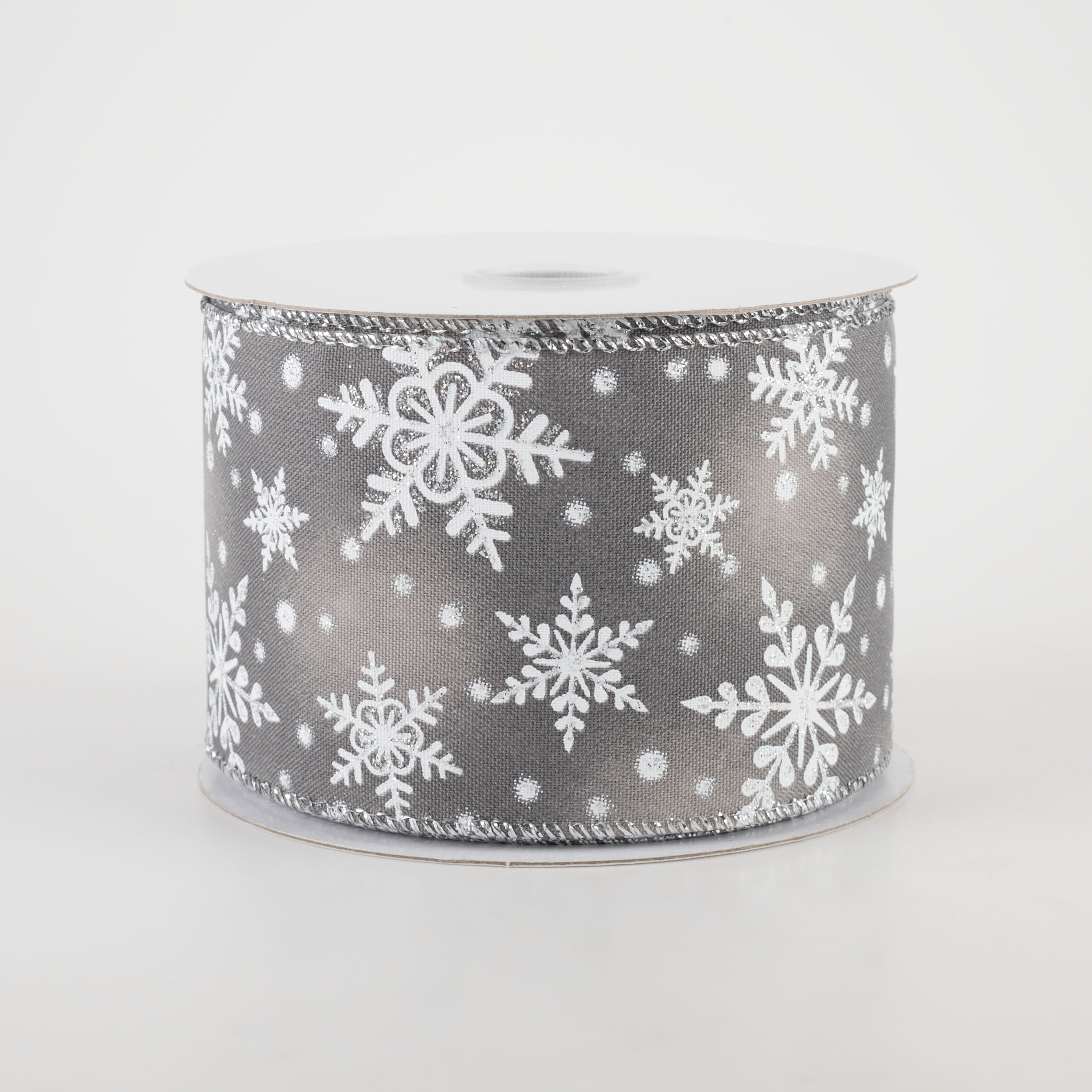 2.5" Iridescent Snowflake Ribbon: Grey (10 Yards)
