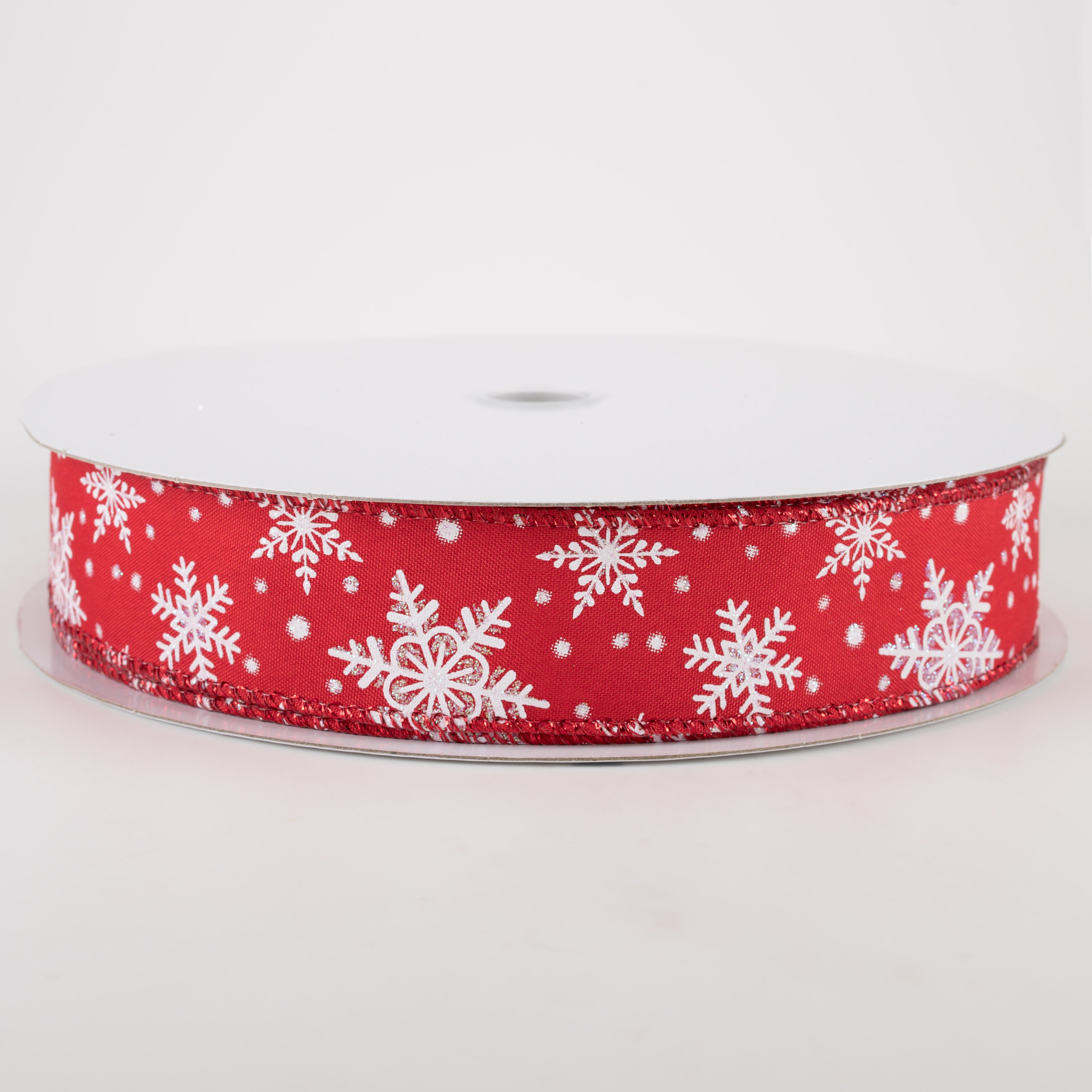 1.5" Iridescent Snowflake Ribbon: Red (50 Yards)