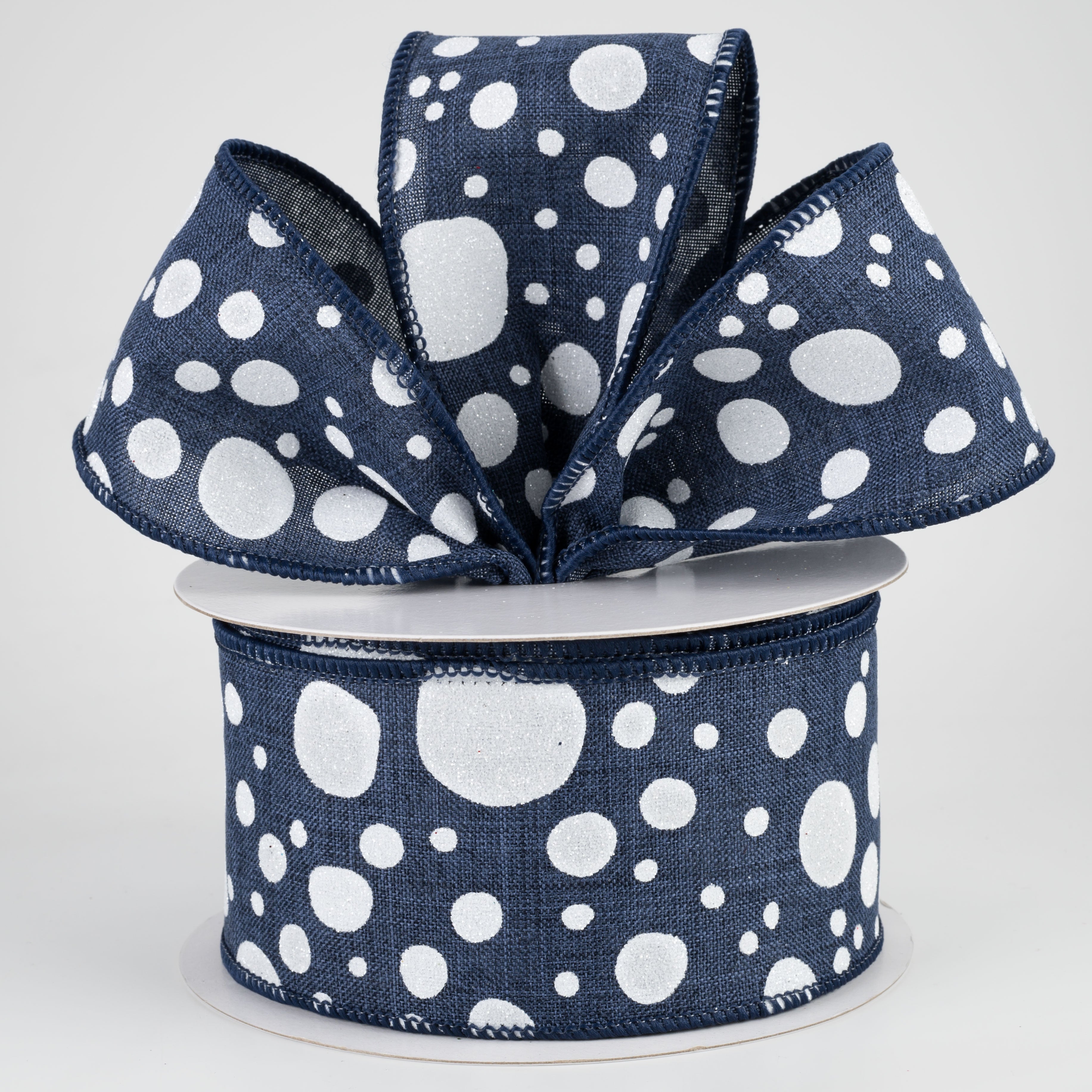2.5" Irregular Dots Ribbon: Navy (10 Yards) Lifestyle Photo