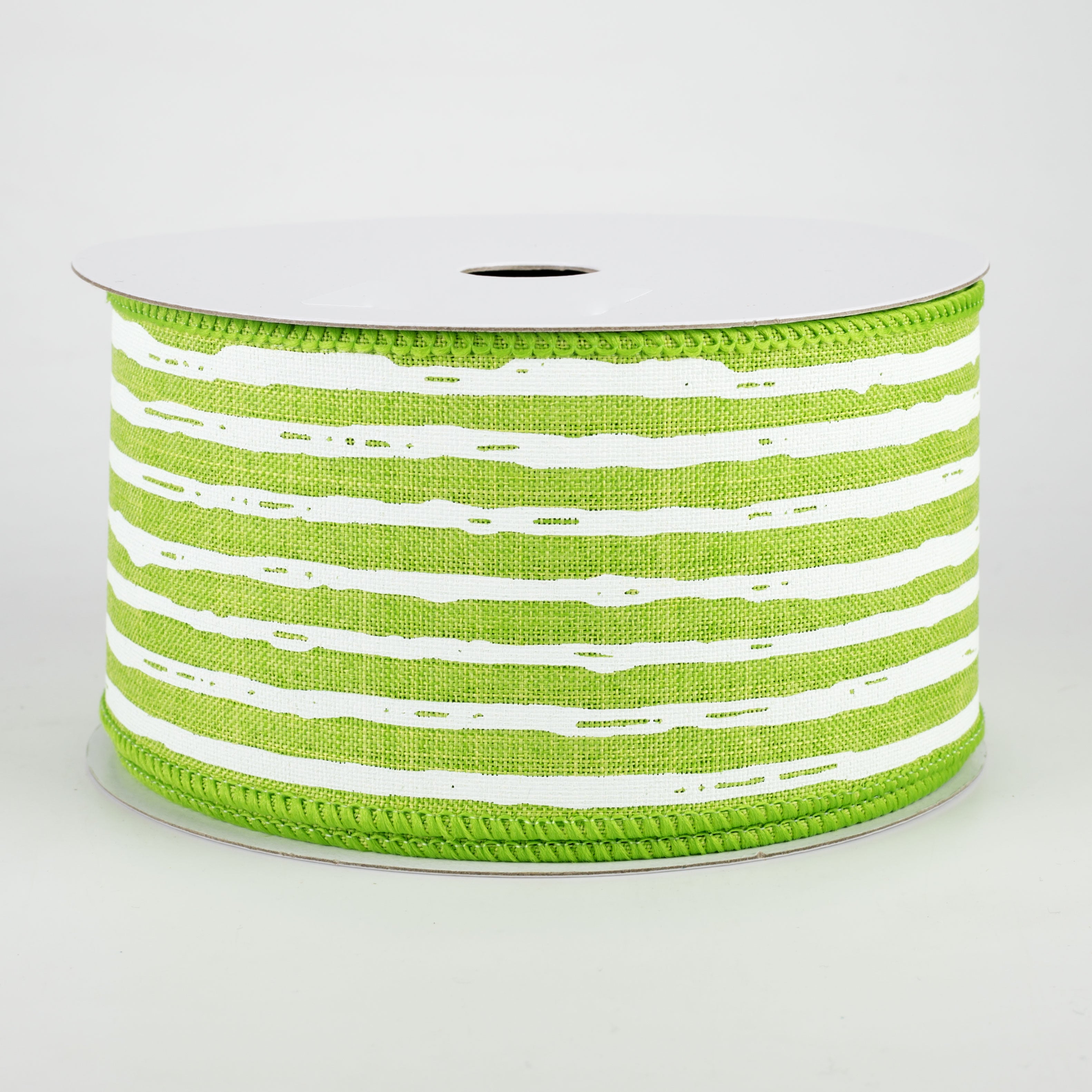 2.5" Irregular Stripes Ribbon: Lime & White (10 Yards)
