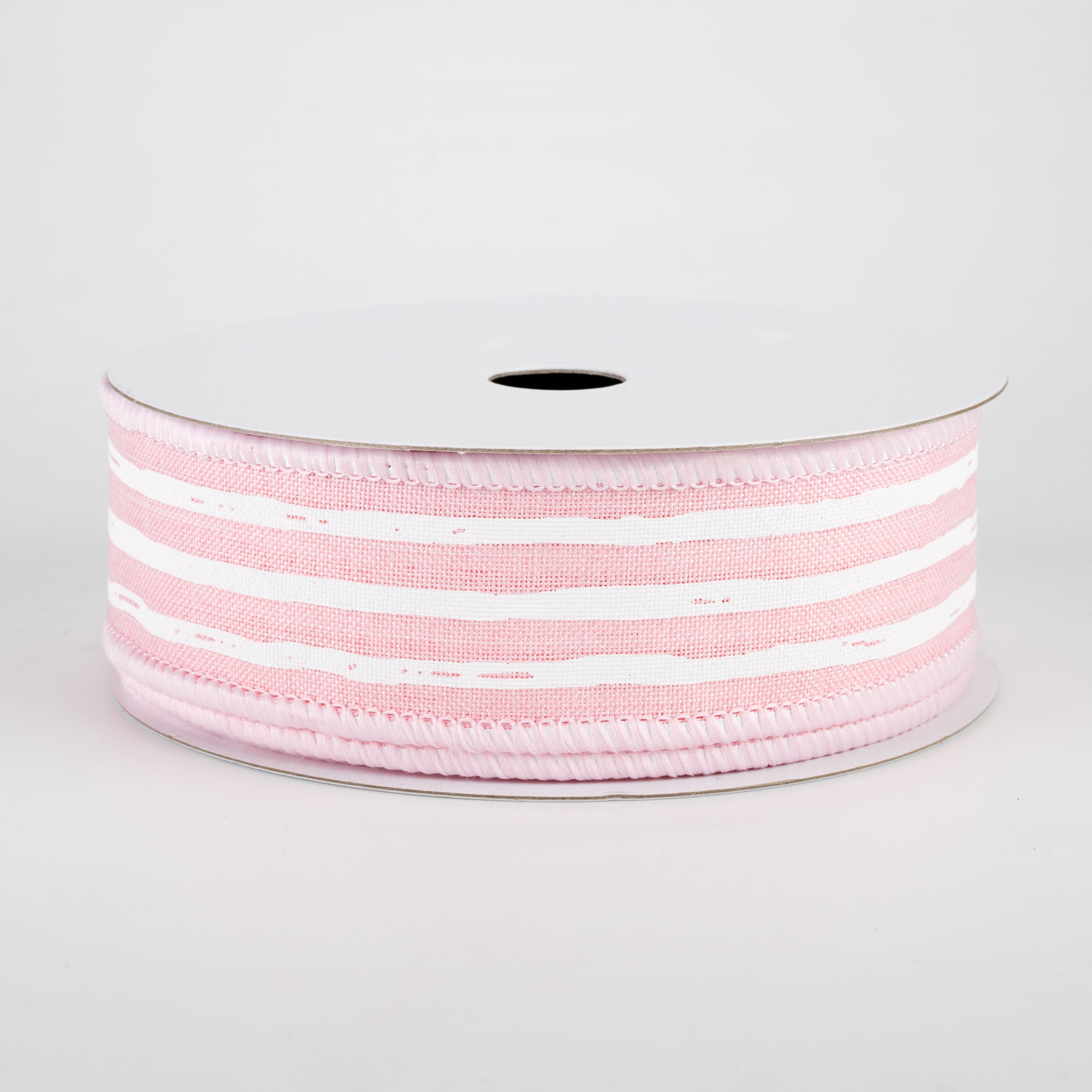 1.5" Irregular Stripes Ribbon: Pale Pink & White (10 Yards)