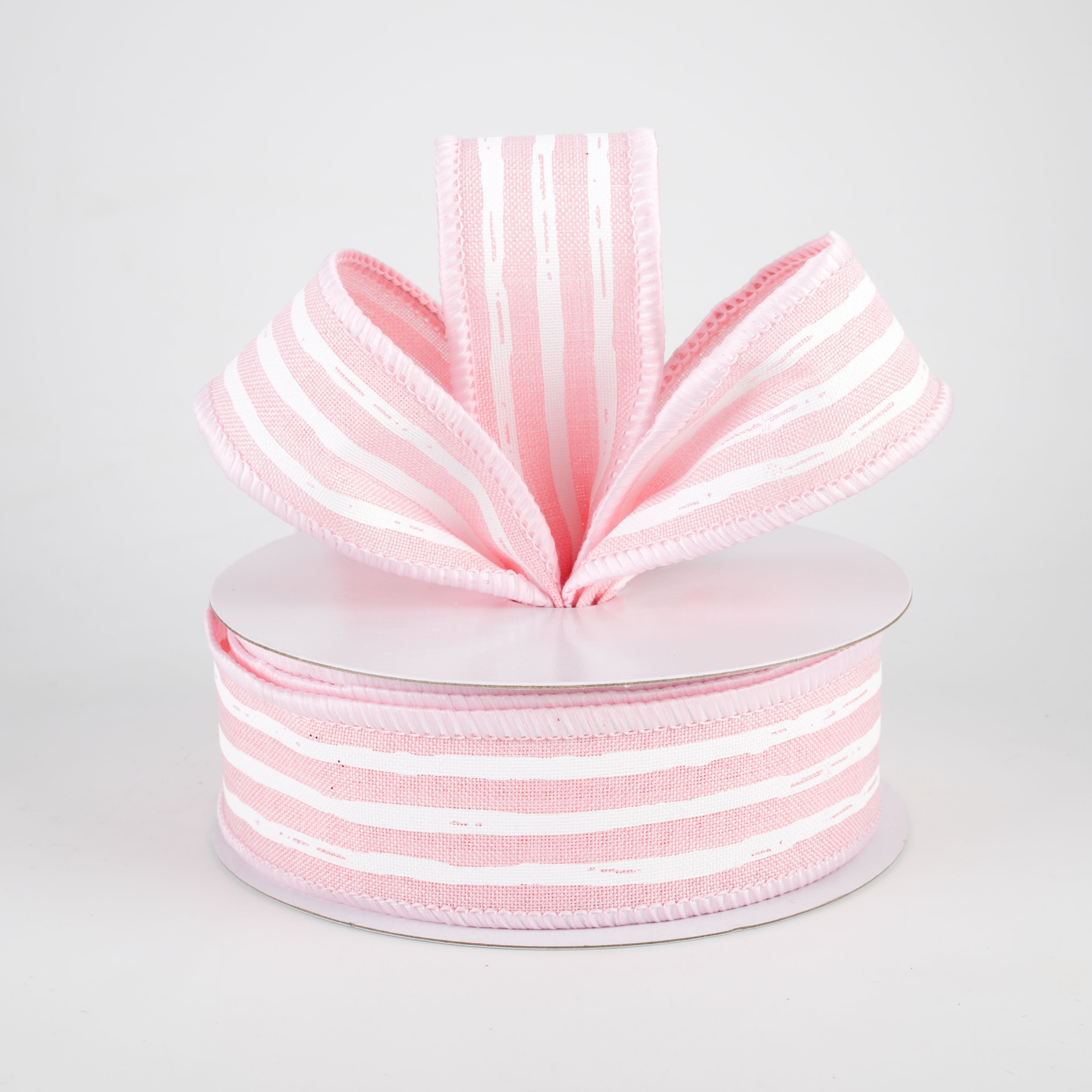 1.5" Irregular Stripes Ribbon: Pale Pink & White (10 Yards) Lifestyle Photo