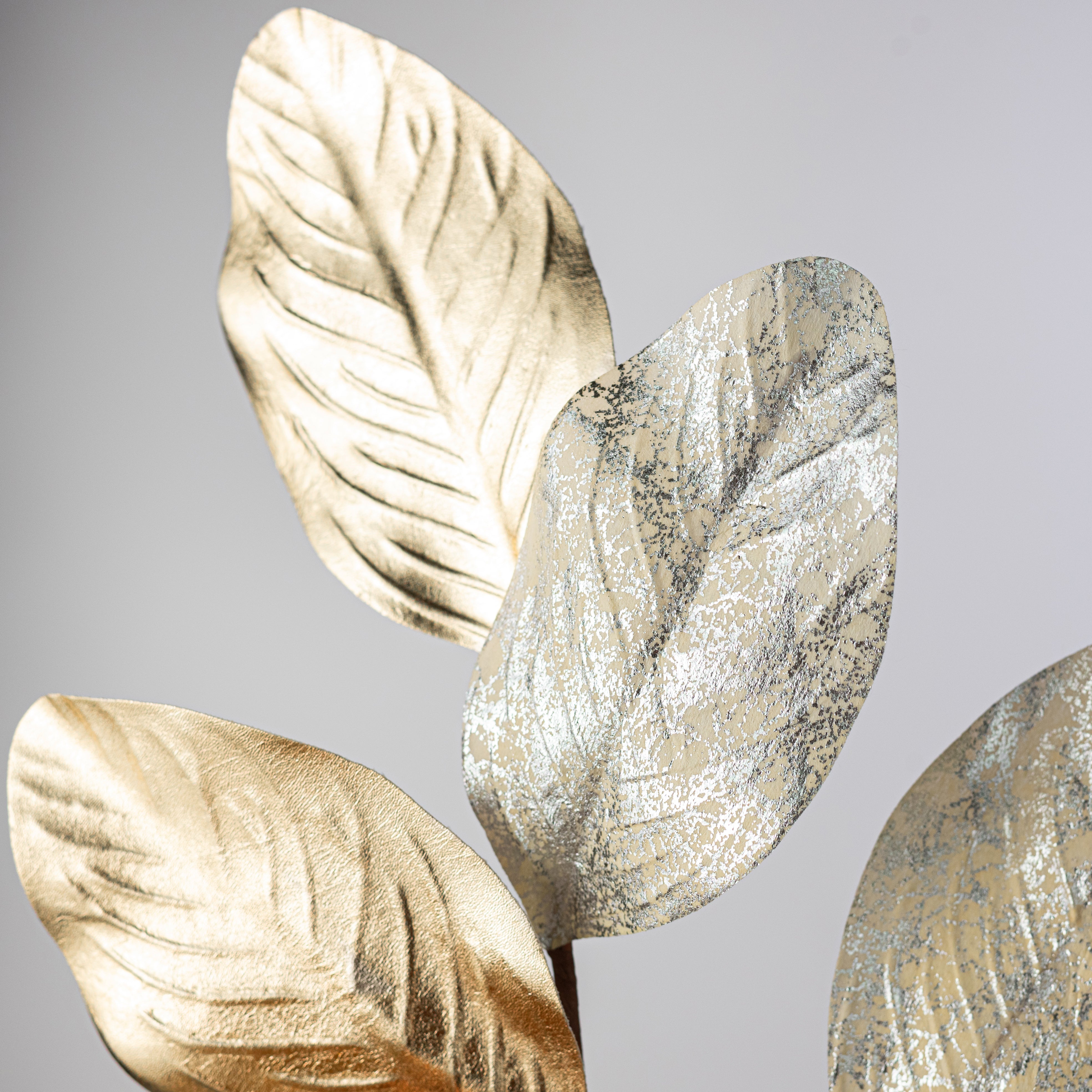 29" Metallic Magnolia Leaves & Pinecones Spray: Champagne