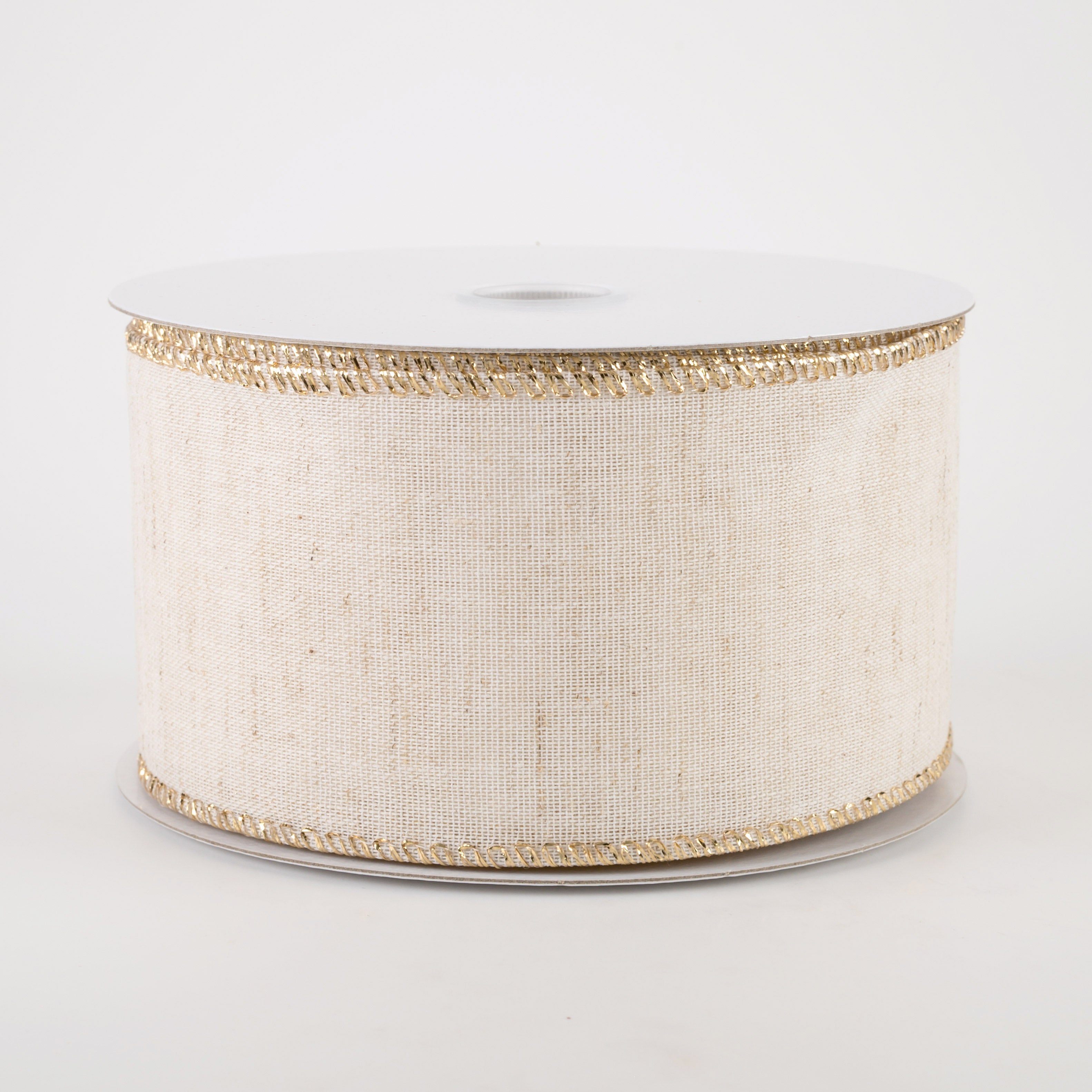 2.5" Ivory Canvas Gold Metallic Edge Ribbon (10 Yards)