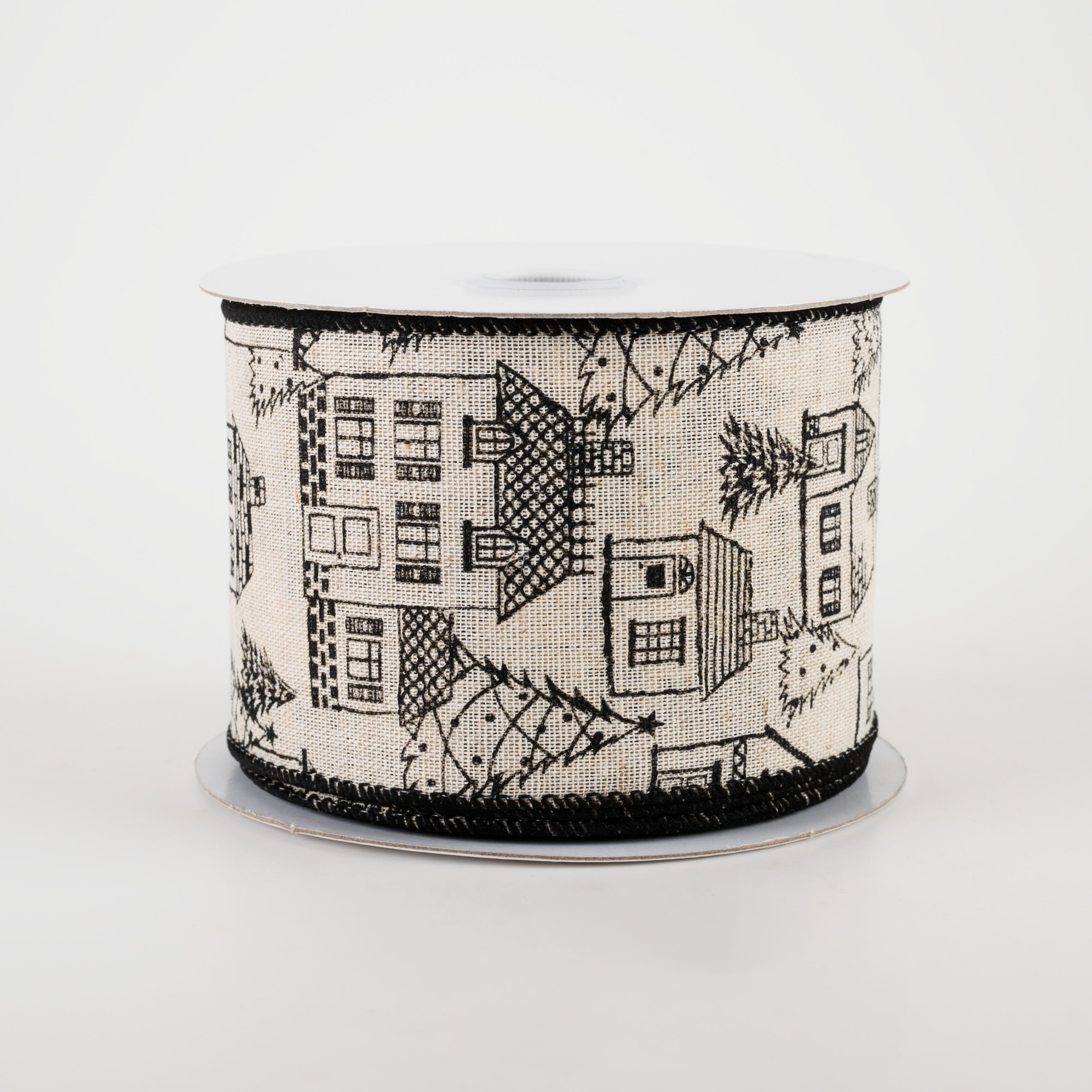 2.5" Ivory Canvas Outlined Houses Ribbon: Black (10 Yards) Item Number: 71160-40-21