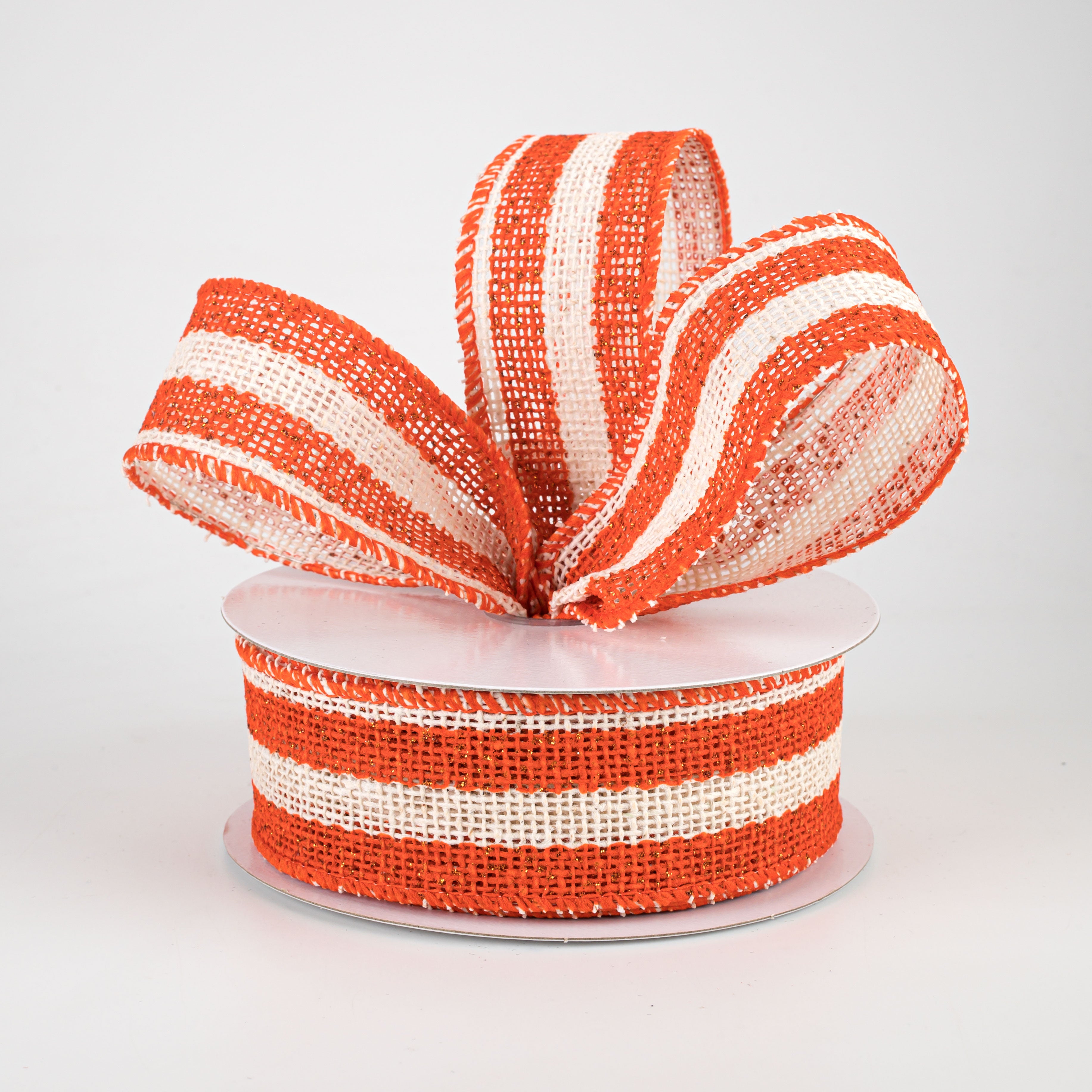 1.5" Ivory Striped Burlap Ribbon: Orange (10 Yards) Lifestyle Photo