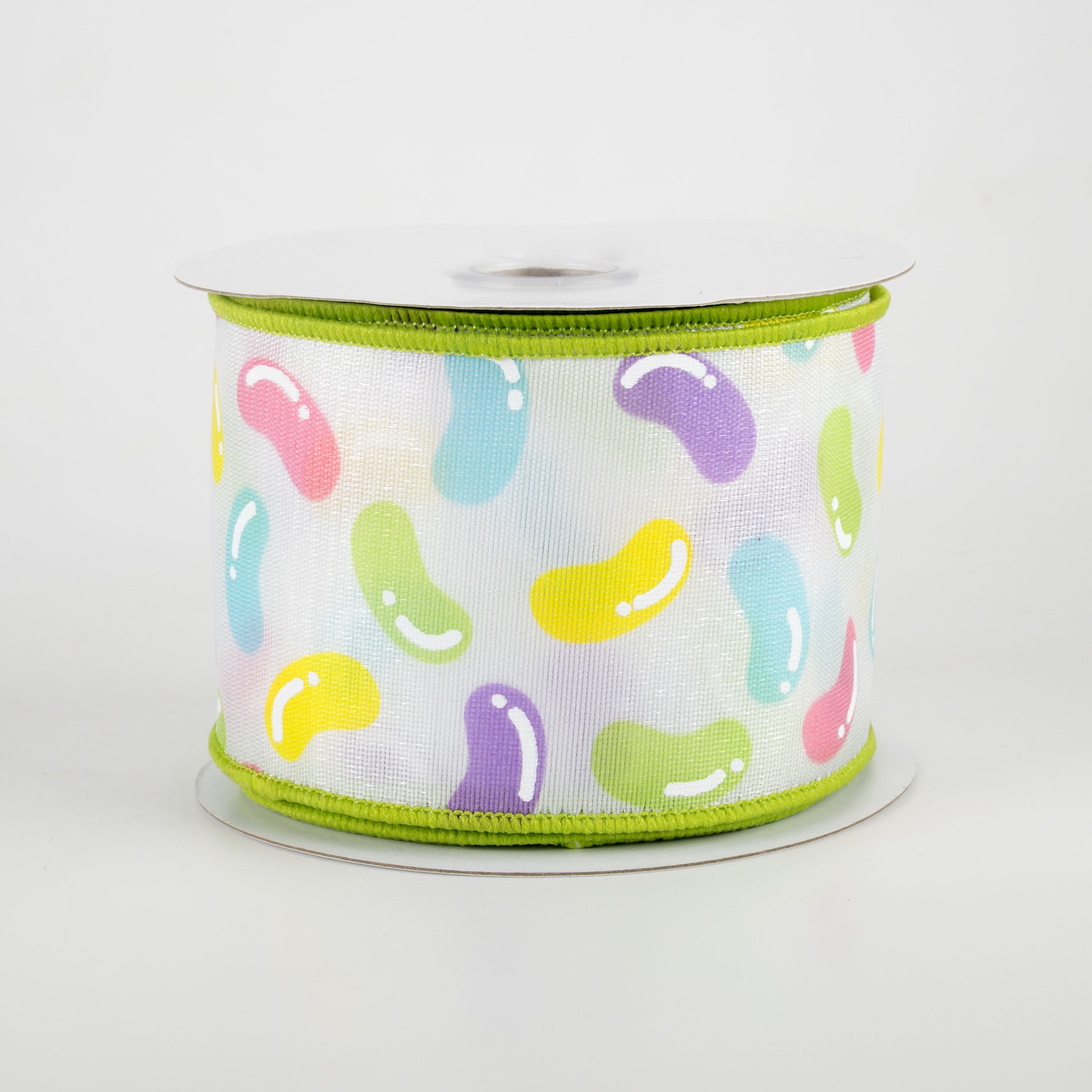 2.5" Jelly Beans Satin Ribbon: White & Fresh Green (10 Yards)