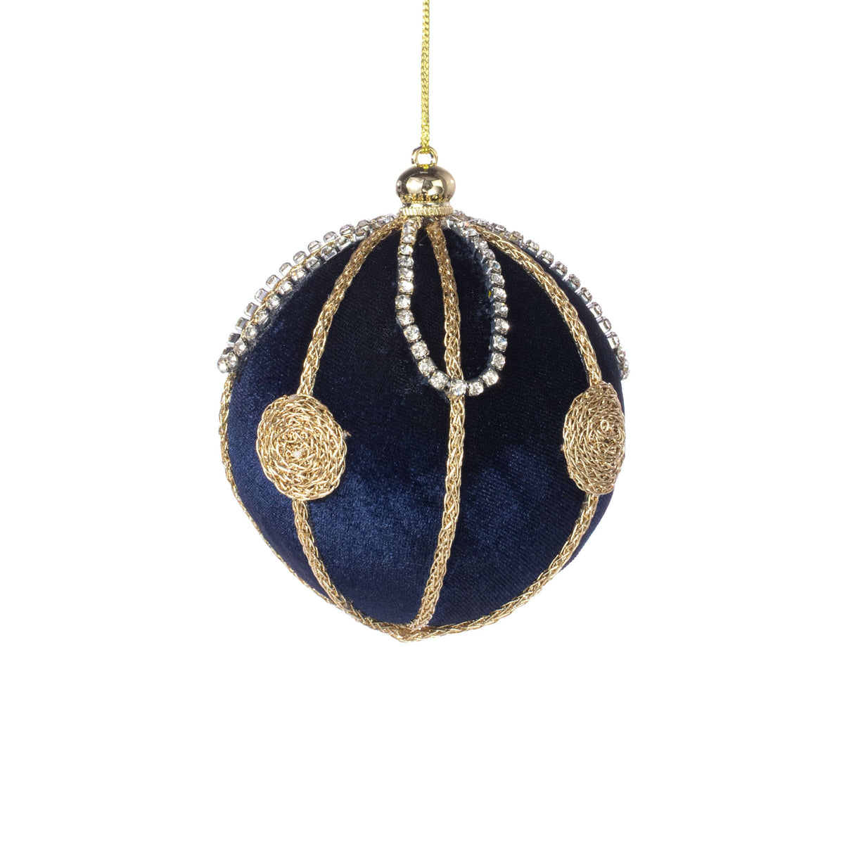 4" Jeweled Chain Velvet Ball Ornament: Dark Blue & Gold Item Number: 2828393BG