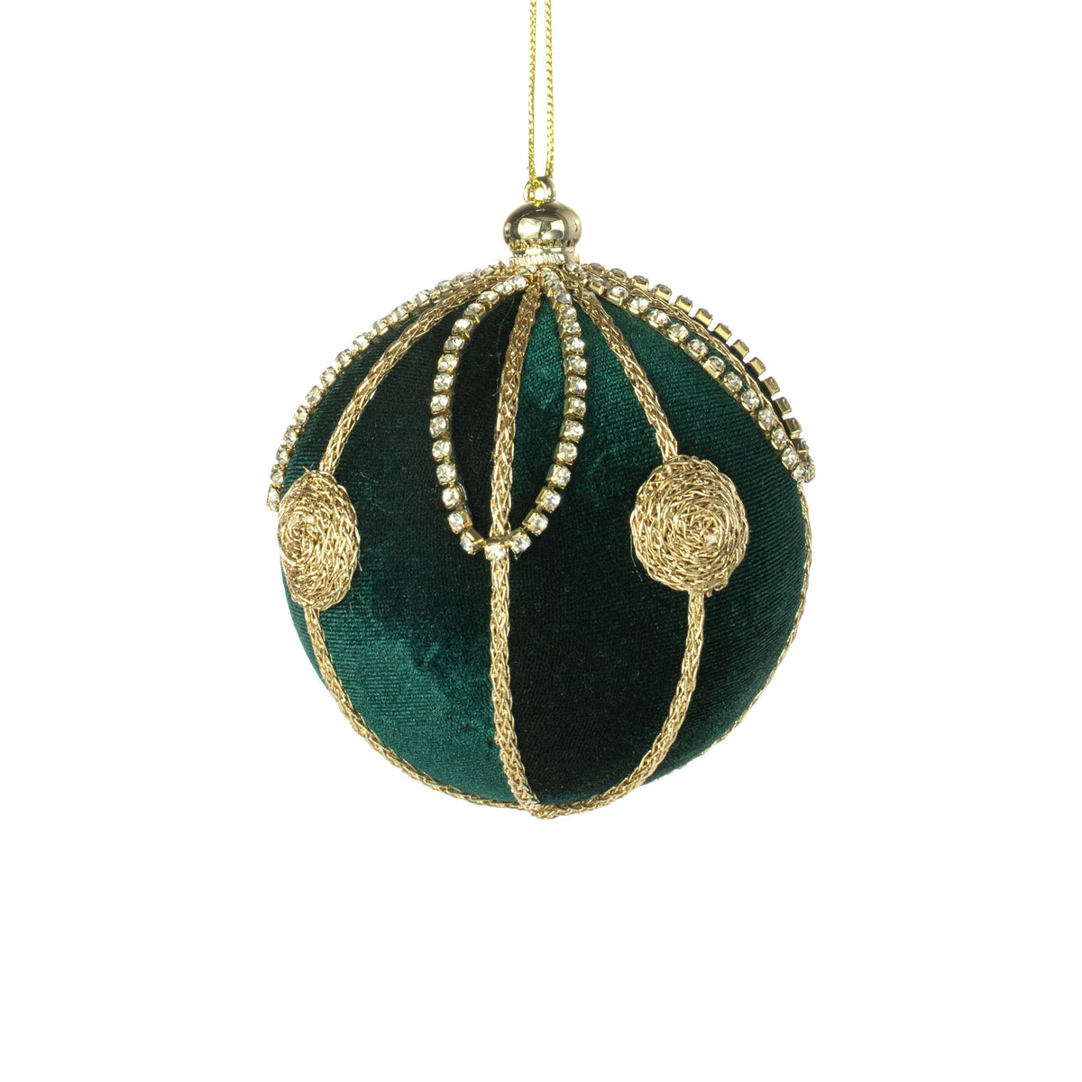 4" Jeweled Chain Velvet Ball Ornament: Green & Gold Item Number: 2828393GG
