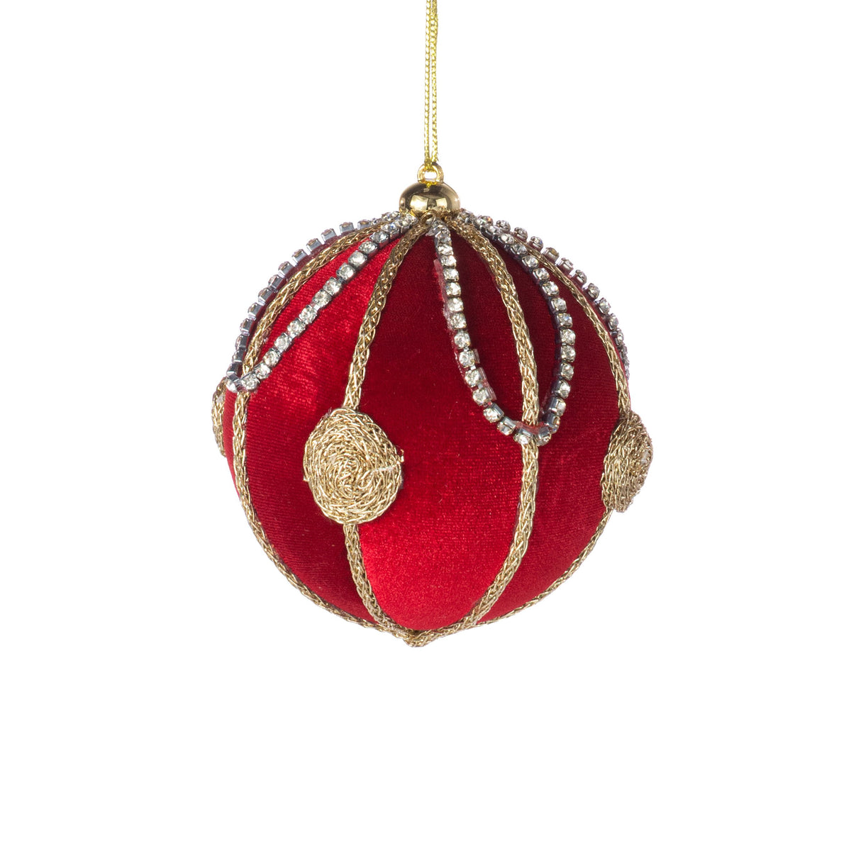 4" Jeweled Chain Velvet Ball Ornament: Red & Gold Item Number: 2828393RD