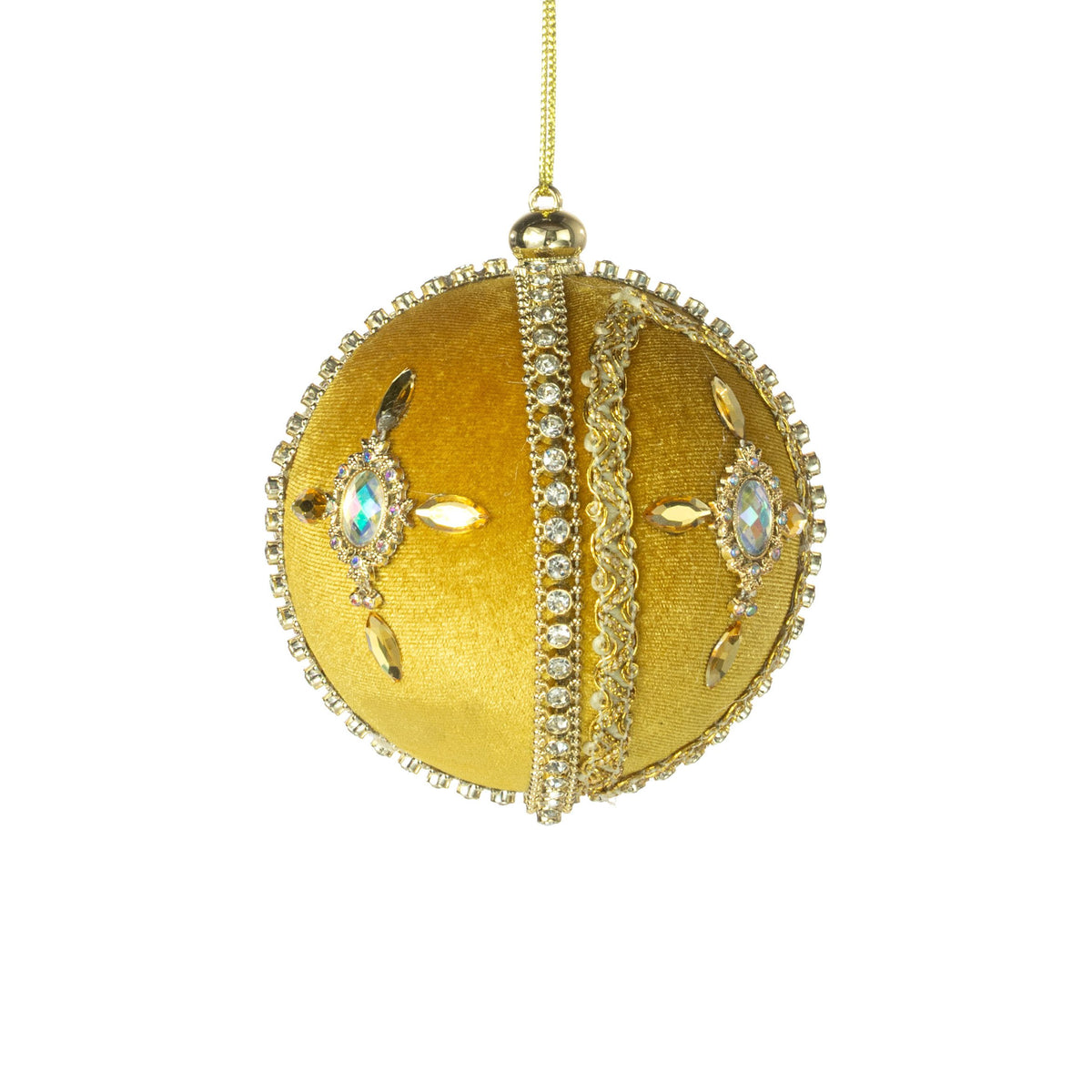 4" Jeweled Cross Velvet Ball Ornament: Gold Item Number: 2828396GD