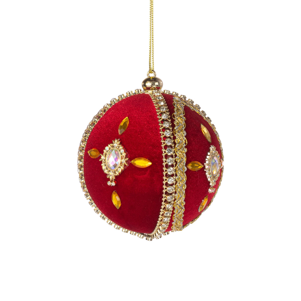 4" Jeweled Cross Velvet Ball Ornament: Red & Gold Item Number: 2828396RD