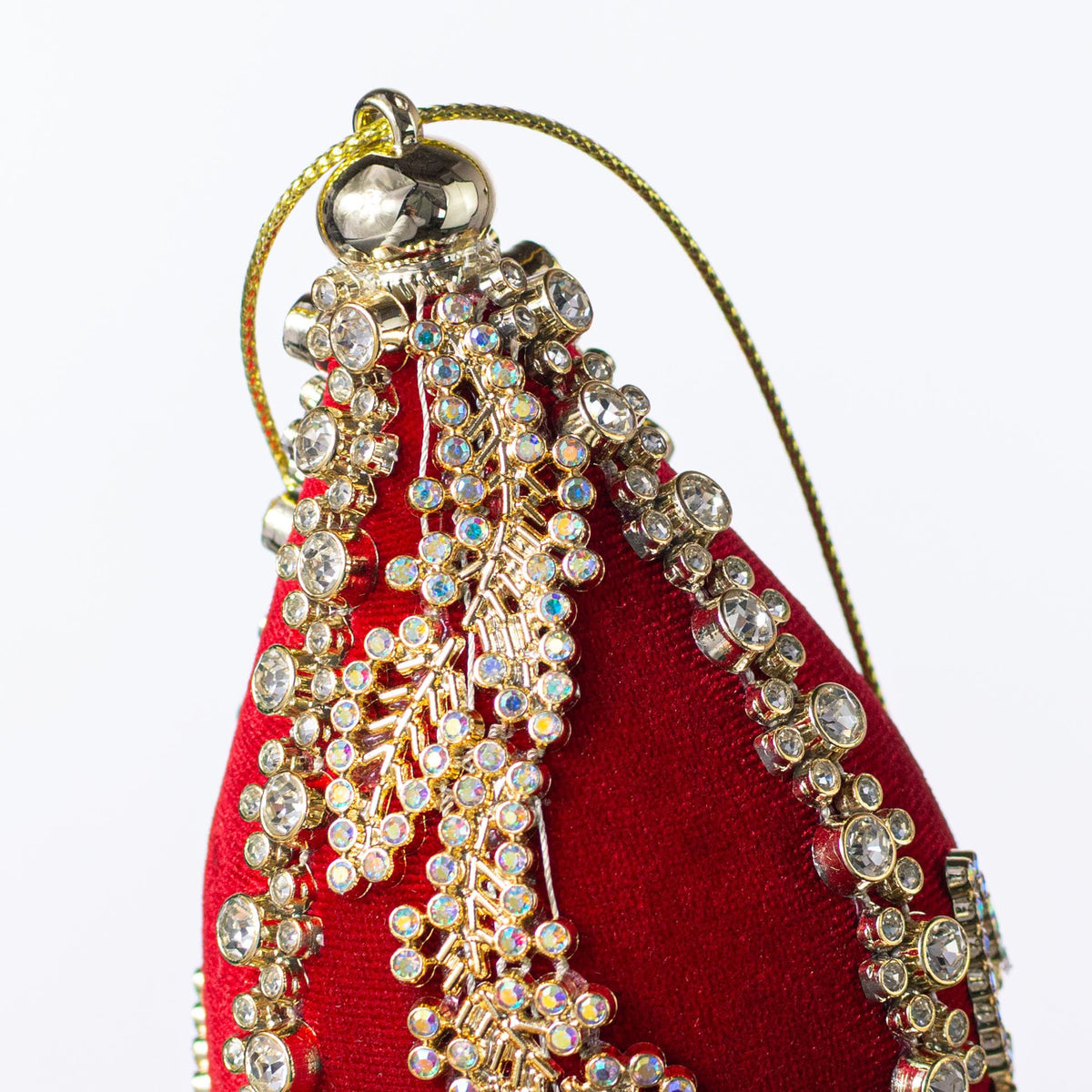 6" Jeweled Diamond Finial Ornament: Red & Gold detail photo 3