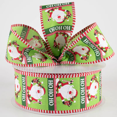 2.5" Jolly Waving Santa Dash Edge Ribbon: Lime (50 Yards) Lifestyle Photo