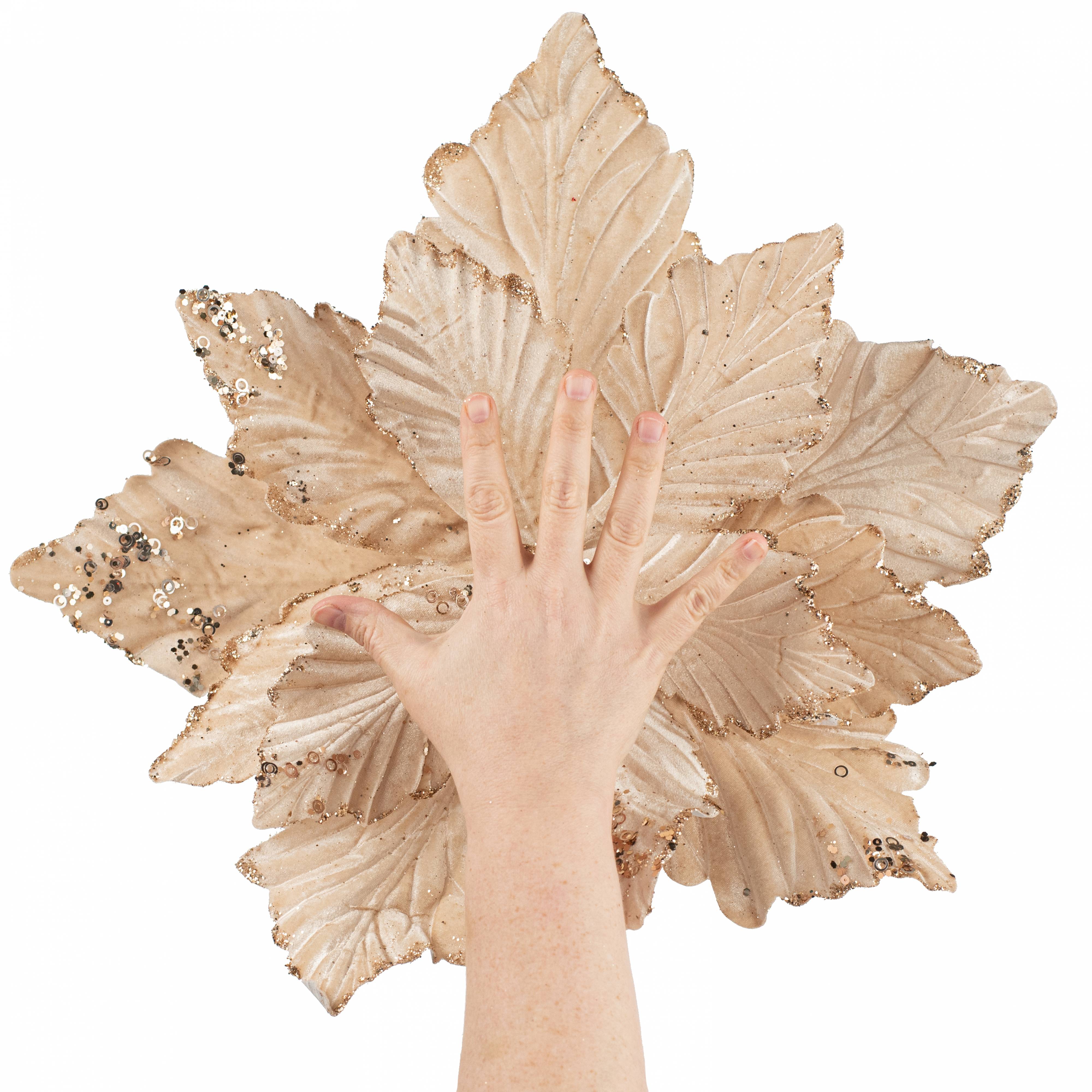 19" x 25" Jumbo Deluxe Velvet Poinsettia Stem: Champagne Gold Lifestyle Photo