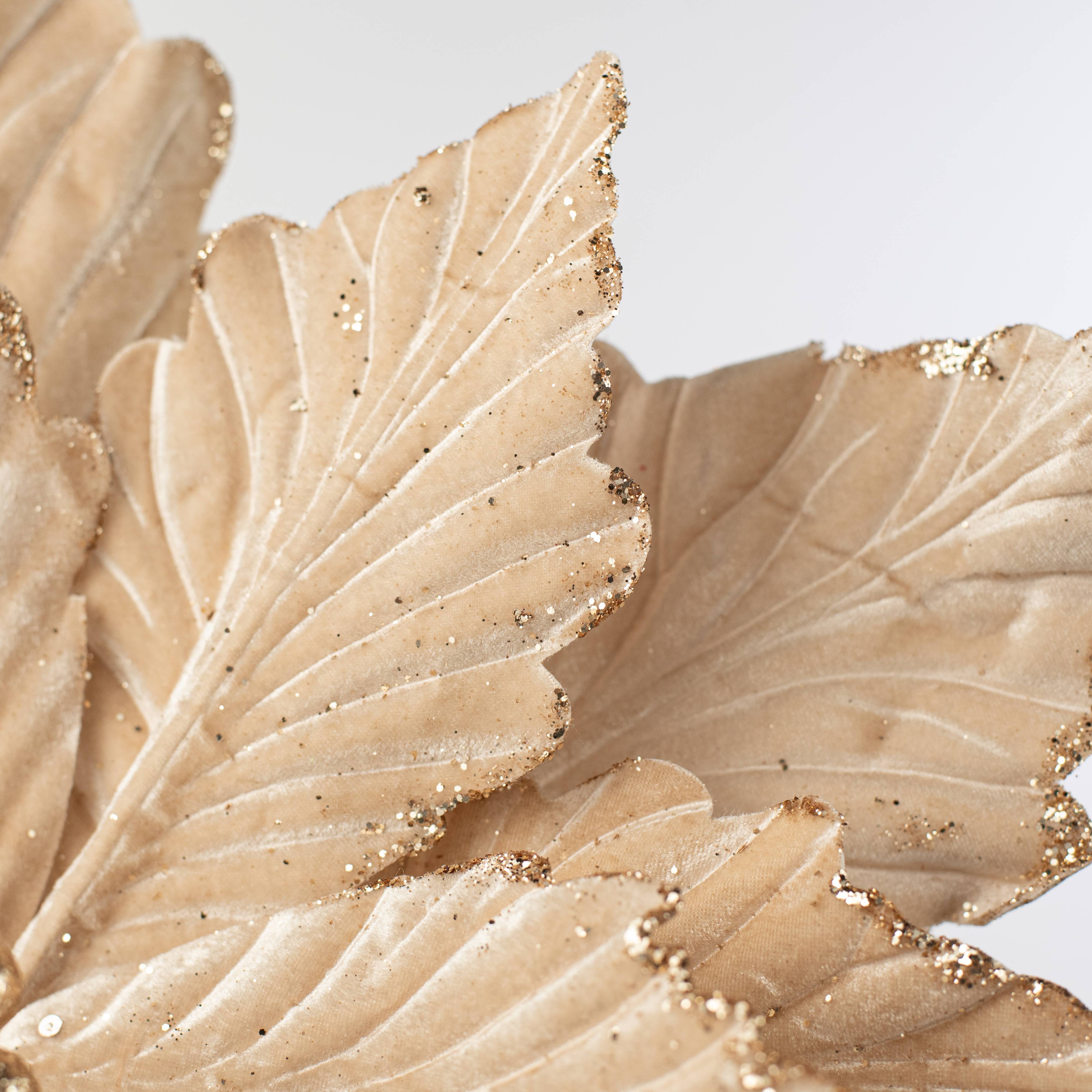 19" x 25" Jumbo Deluxe Velvet Poinsettia Stem: Champagne Gold detail photo 3