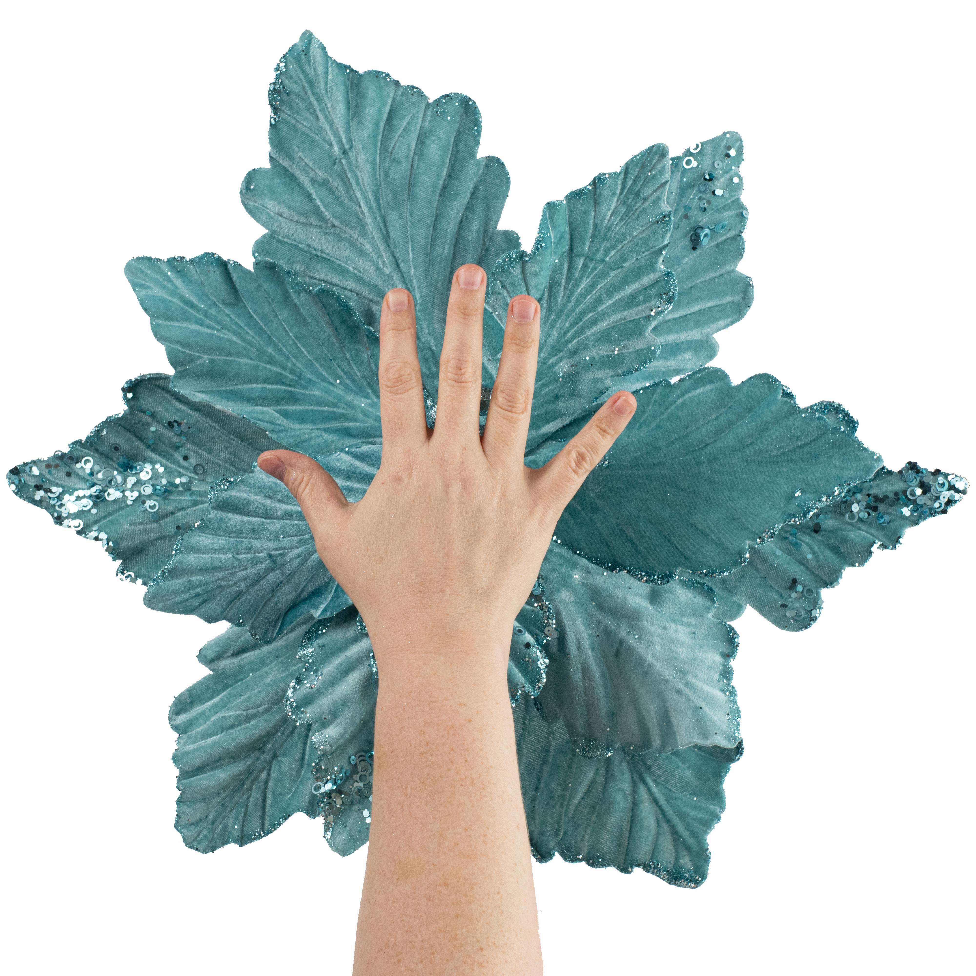 19" x 25" Jumbo Deluxe Velvet Poinsettia Stem: Ice Blue Lifestyle Photo