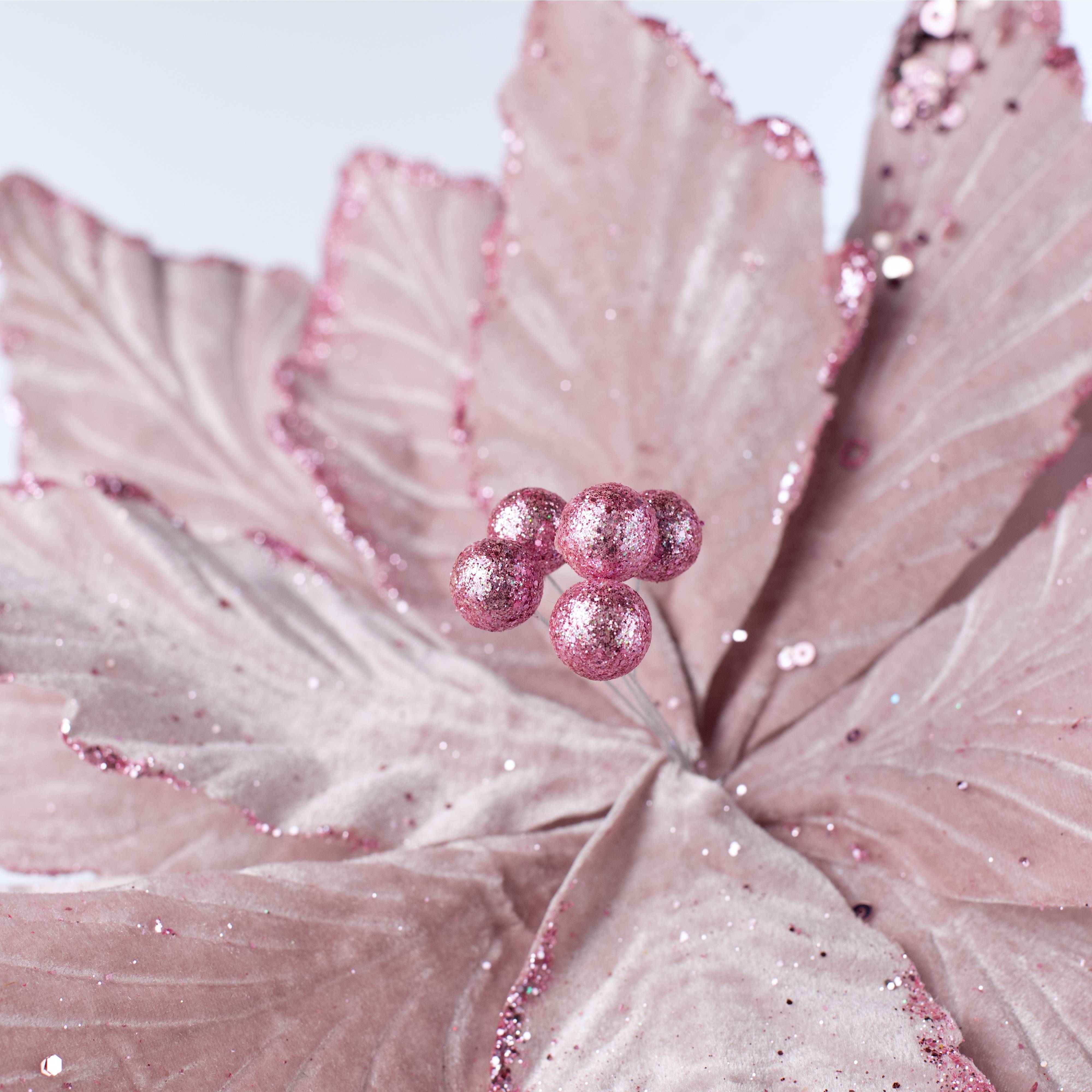 19" x 25" Jumbo Deluxe Velvet Poinsettia Stem: Light Pink detail photo 3