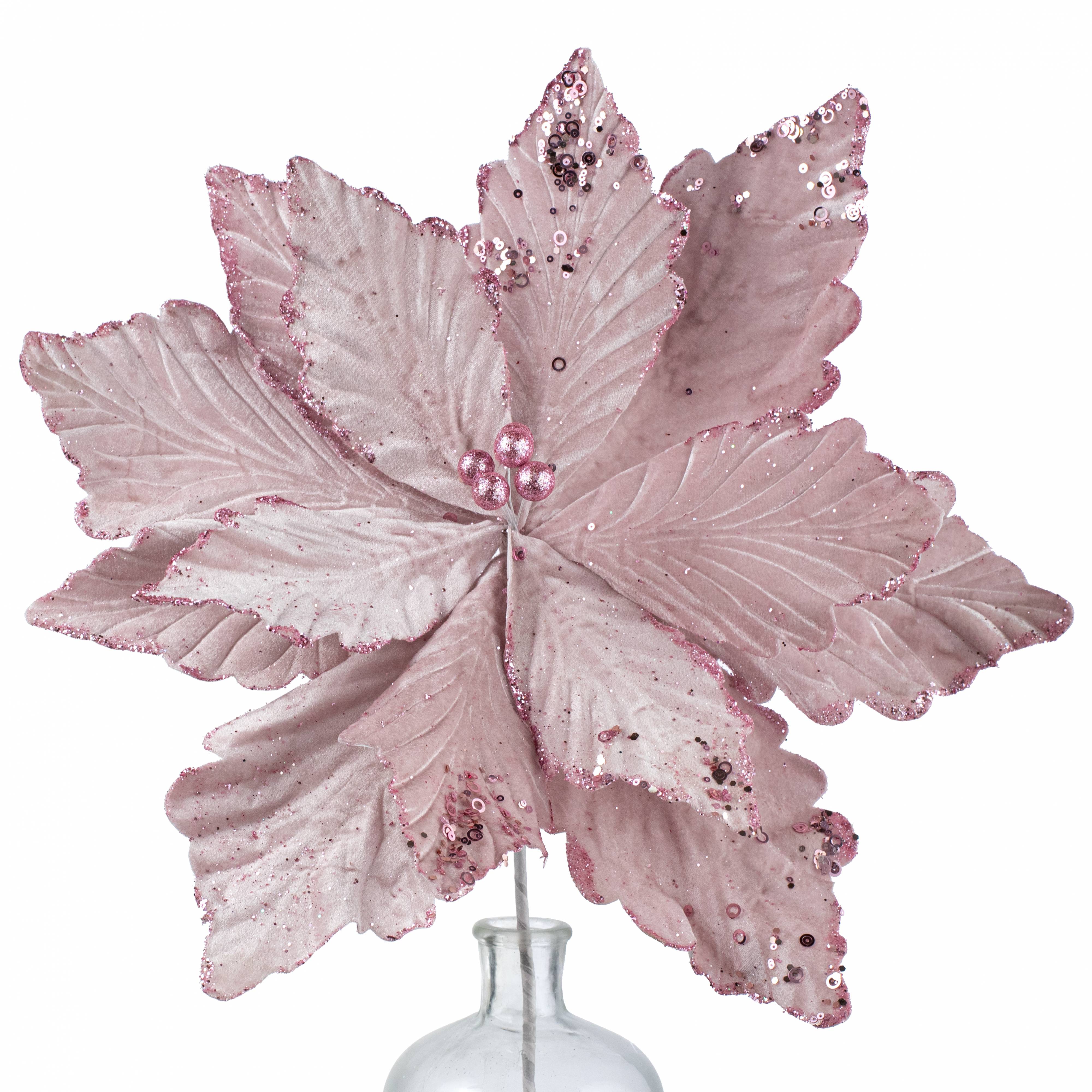 19" x 25" Jumbo Deluxe Velvet Poinsettia Stem: Light Pink Item Number: XS401015