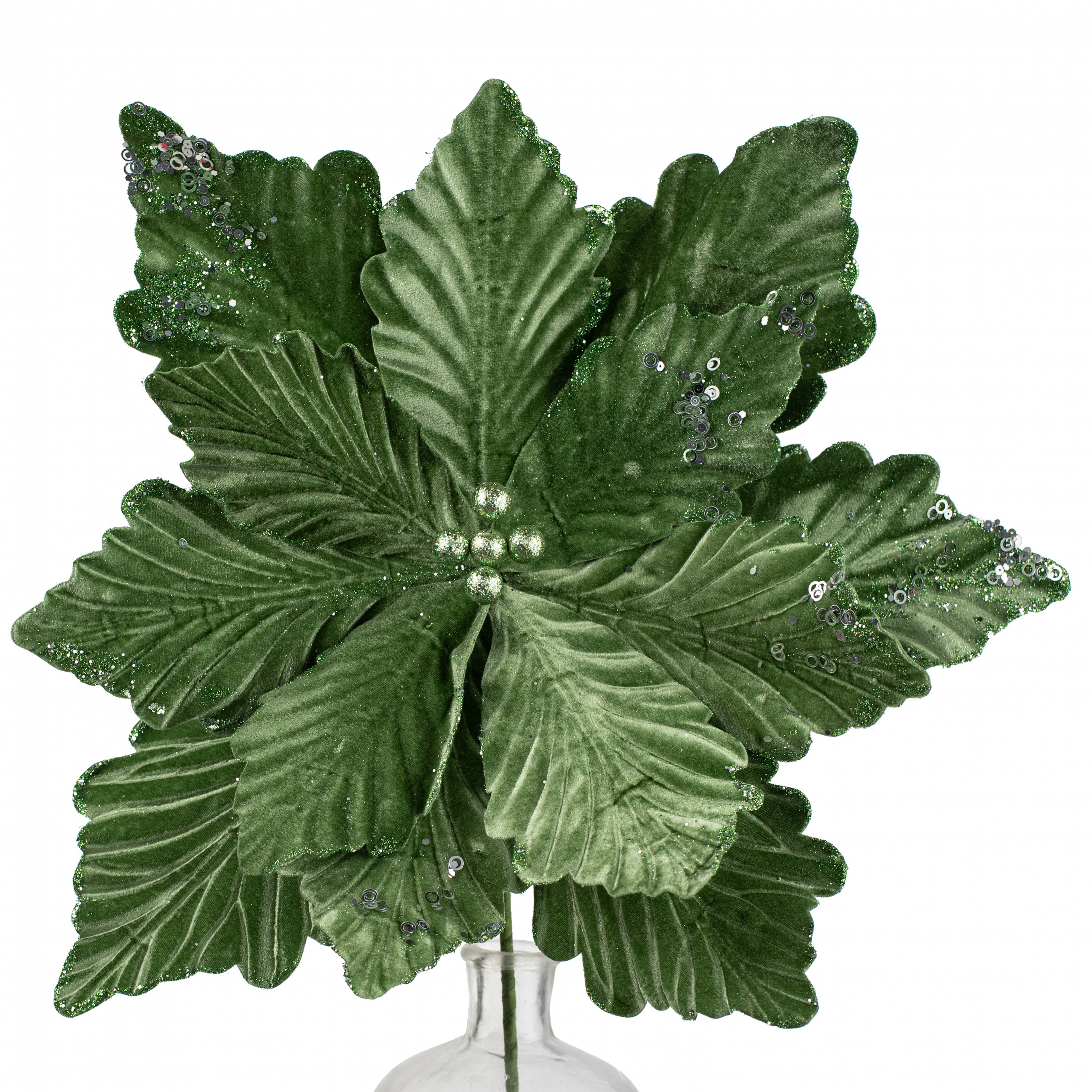 19" x 25" Jumbo Deluxe Velvet Poinsettia Stem: Sage Green Item Number: XS401030