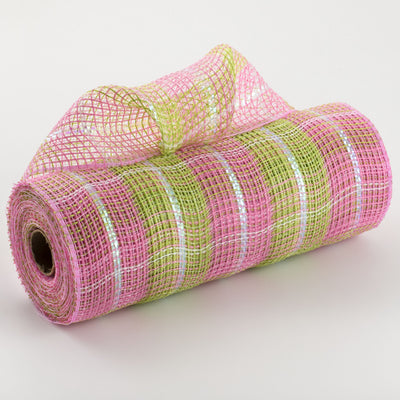 10" Jute Iridescent Plaid Mesh: Light Pink, Spring Green, White Item Number: RY8030AN