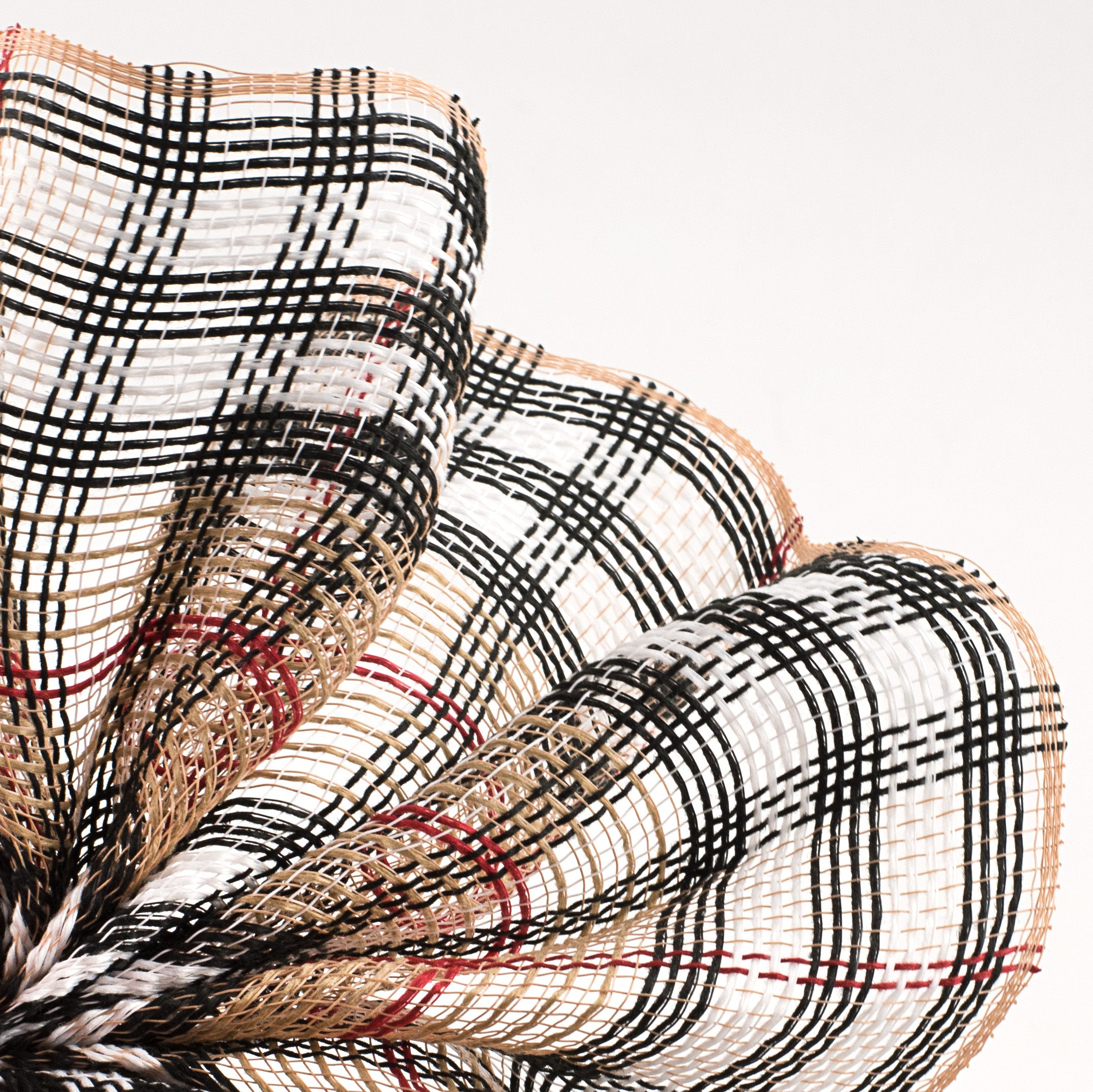 10" Jute Luxury Plaid Mesh: Tan, Black, White, Red Lifestyle Photo