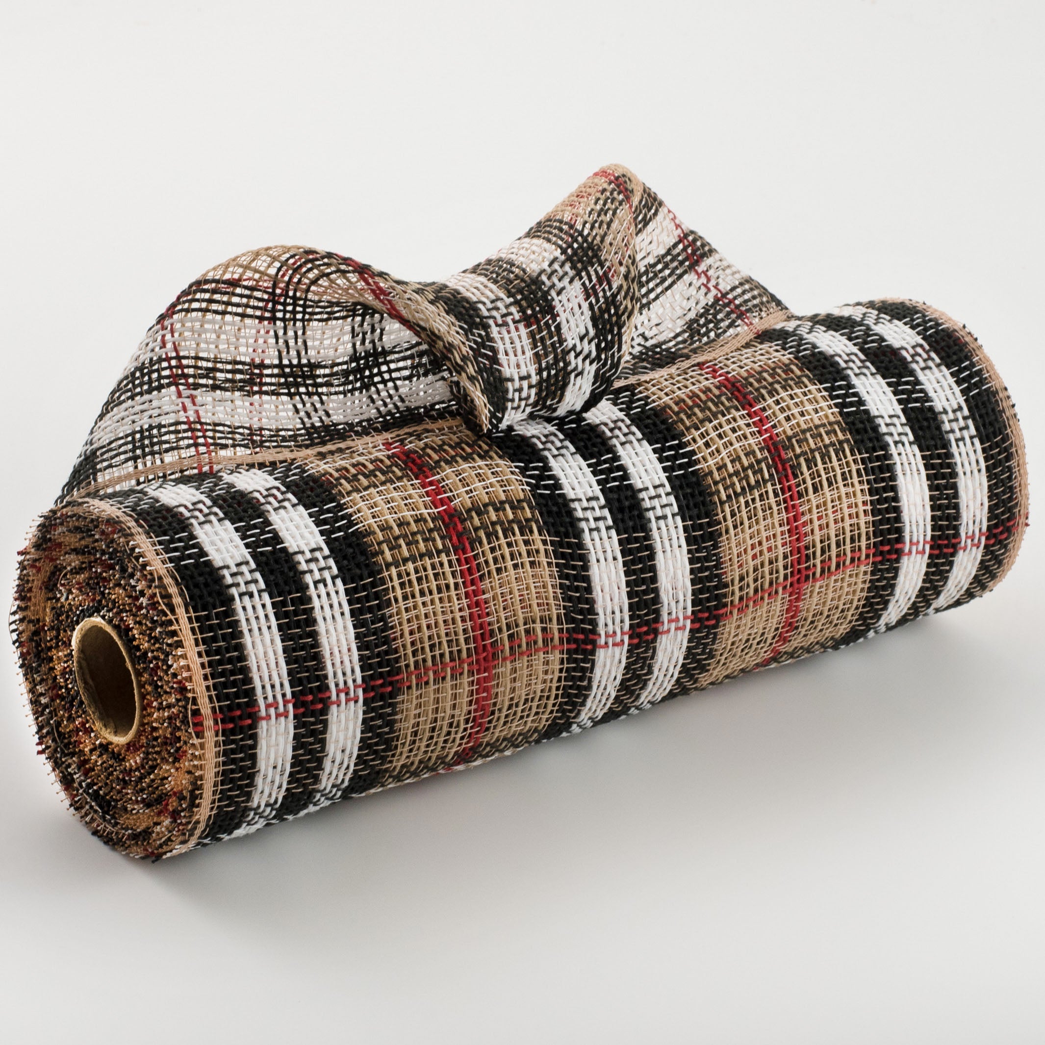 10" Jute Luxury Plaid Mesh: Tan, Black, White, Red Item Number: RY8343
