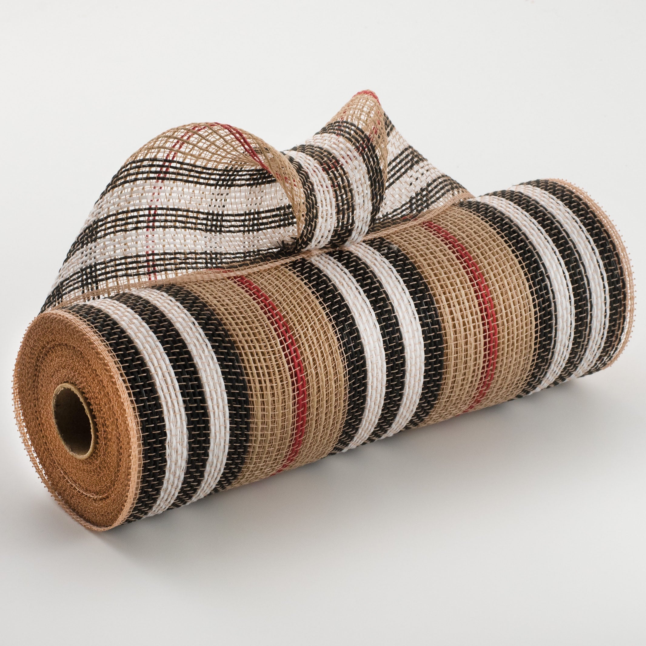 10" Jute Luxury Stripe Mesh: Tan, Black, White, Red Item Number: RY8342