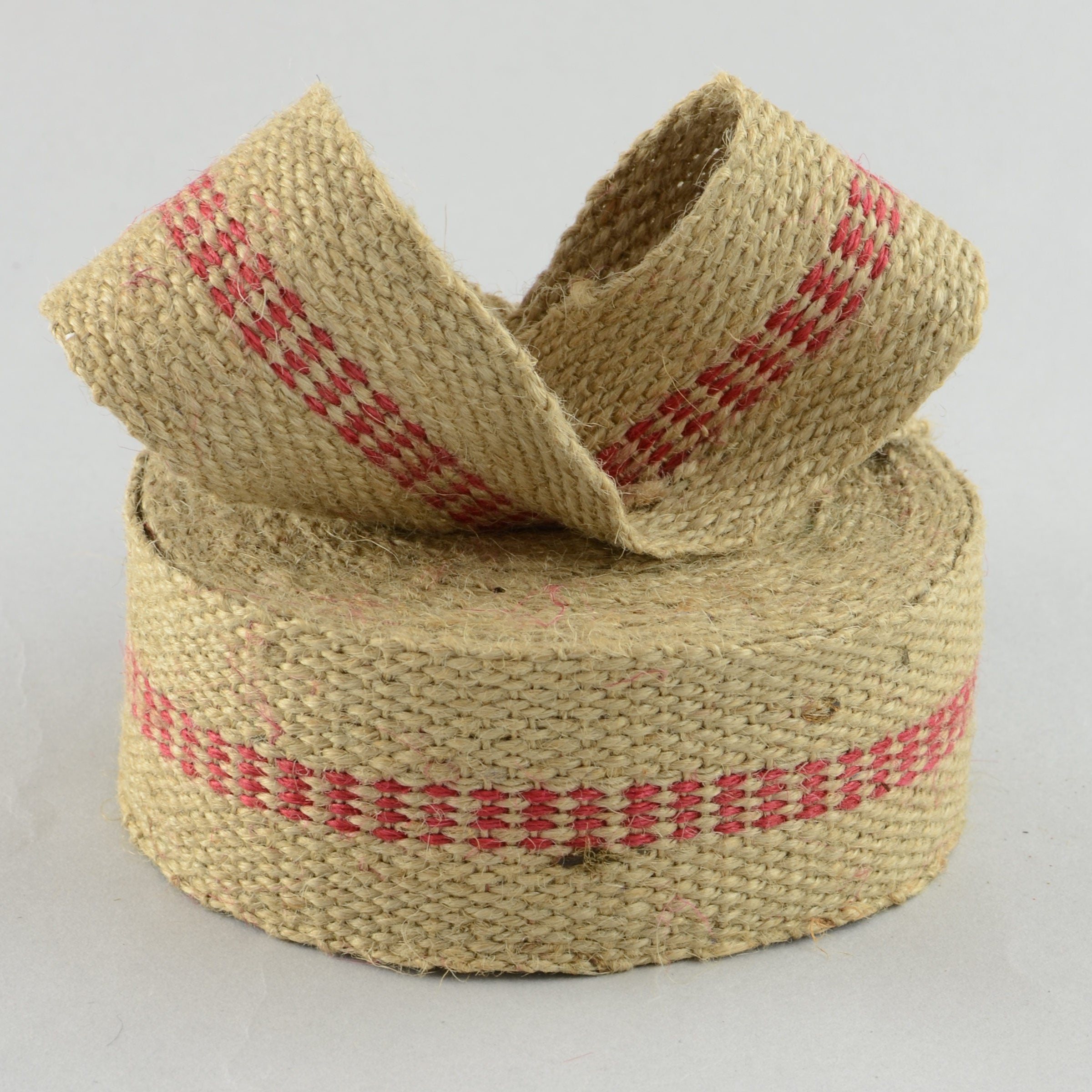 2" Jute Webbing: Natural & Red Thick Center Ticking Stripe (10 Yards) Lifestyle Photo
