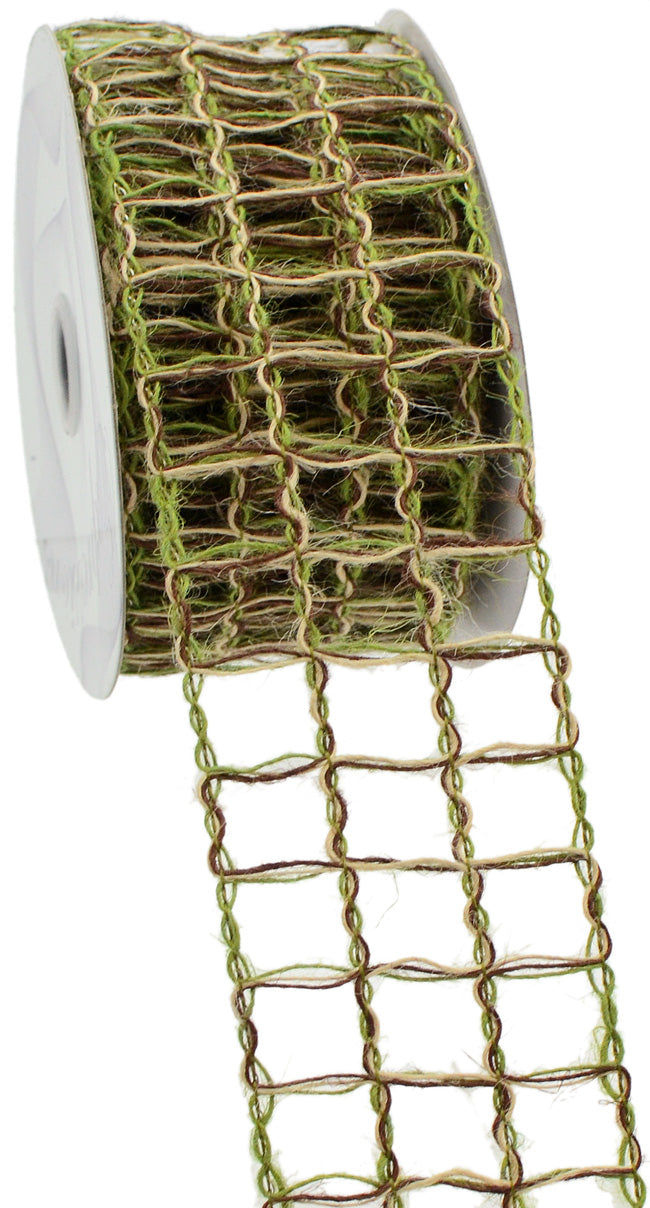 2.5" Jute Window Pane Mesh Ribbon: Moss/Brown/Natural (10 Yards) detail photo 4